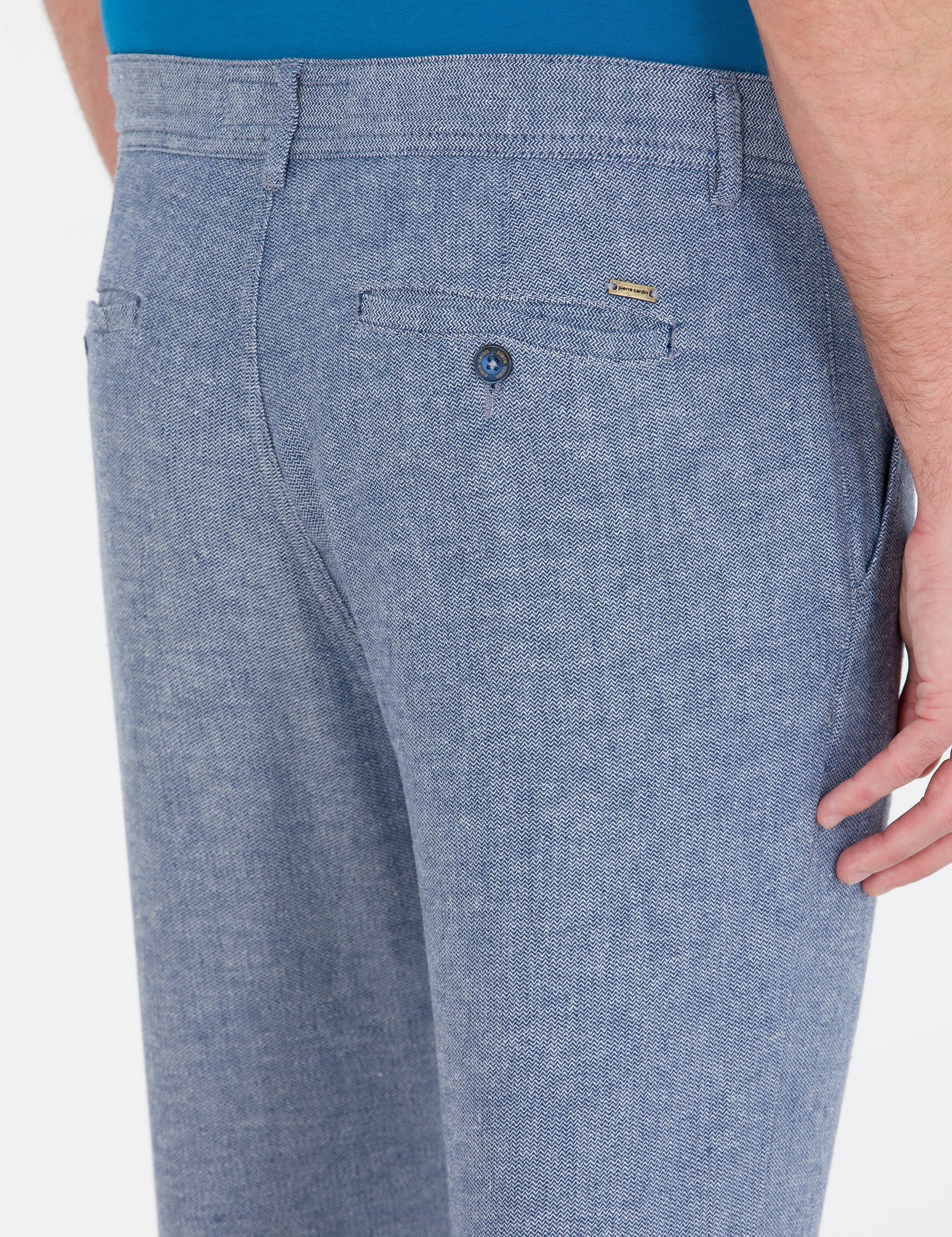 Lacivert Carrot Fit Beli Lastikli Keten Karışımlı Kanvas Pantolon - Image 3