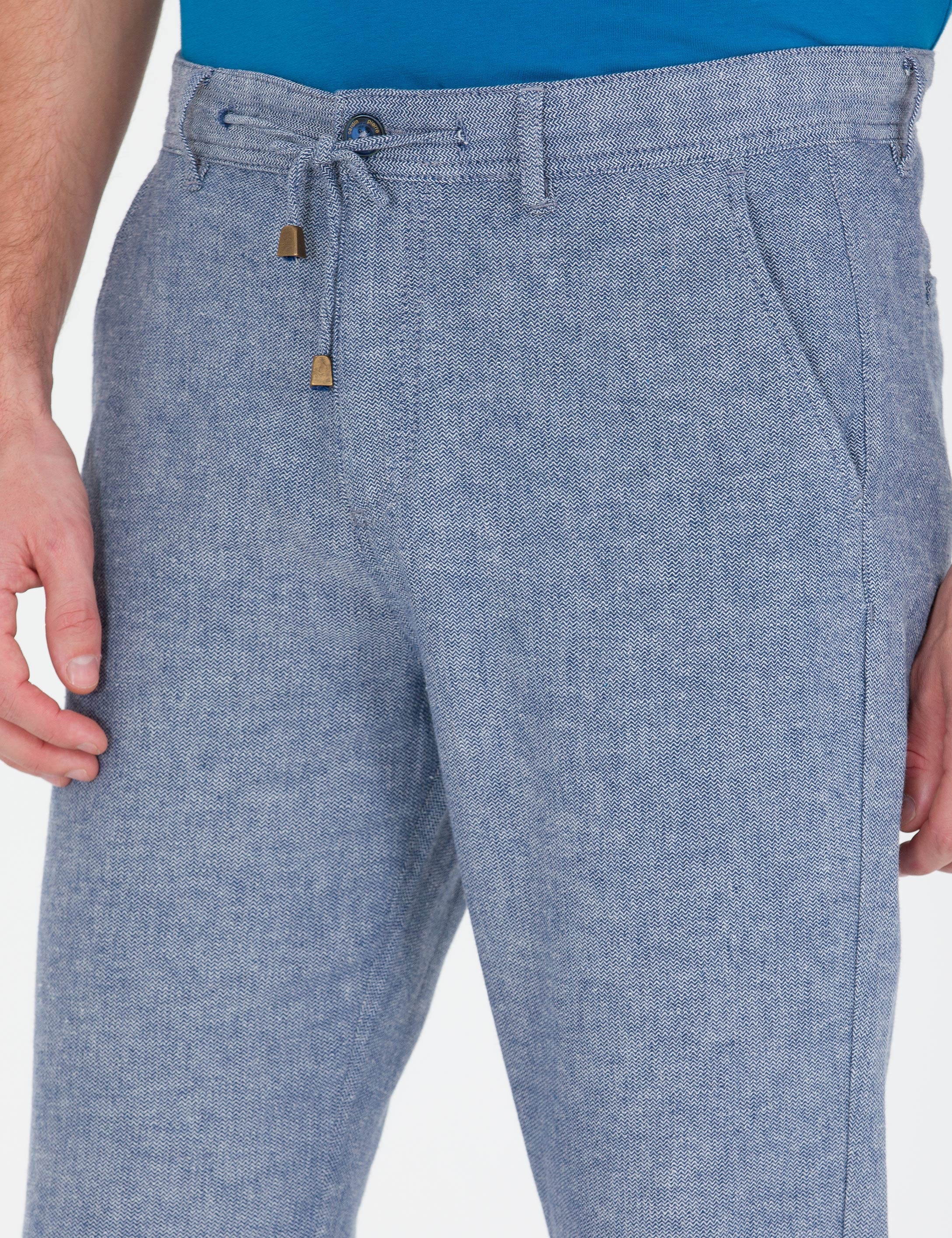 Lacivert Carrot Fit Beli Lastikli Keten Karışımlı Kanvas Pantolon - Image 2