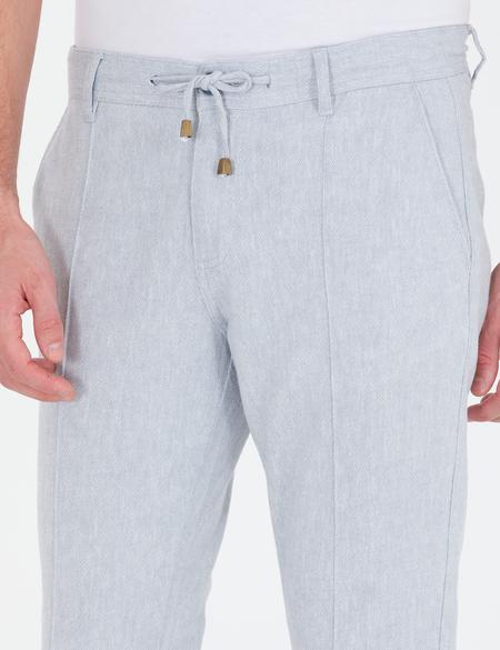 Açık Mavi Slim Fit Keten Karışımlı Kanvas Pantolon - 50268489130