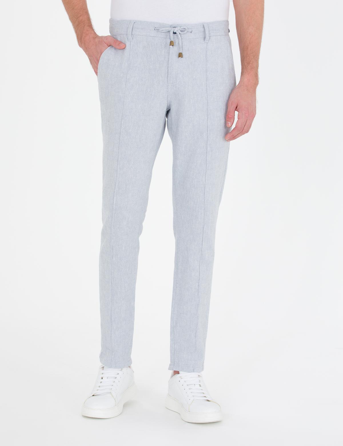 Açık Mavi Slim Fit Keten Karışımlı Kanvas Pantolon - 50268489130