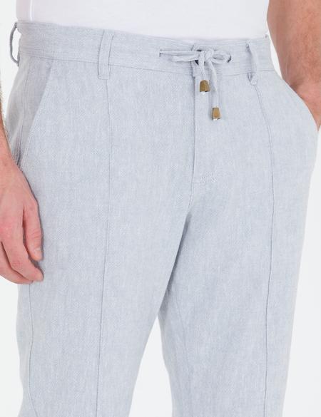 Açık Mavi Slim Fit Keten Karışımlı Kanvas Pantolon - 50268489130