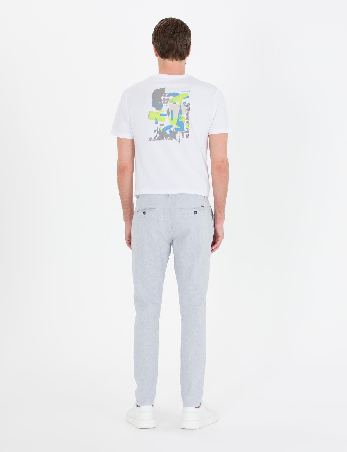 Açık Mavi Slim Fit Keten Karışımlı Kanvas Pantolon - 50268489130