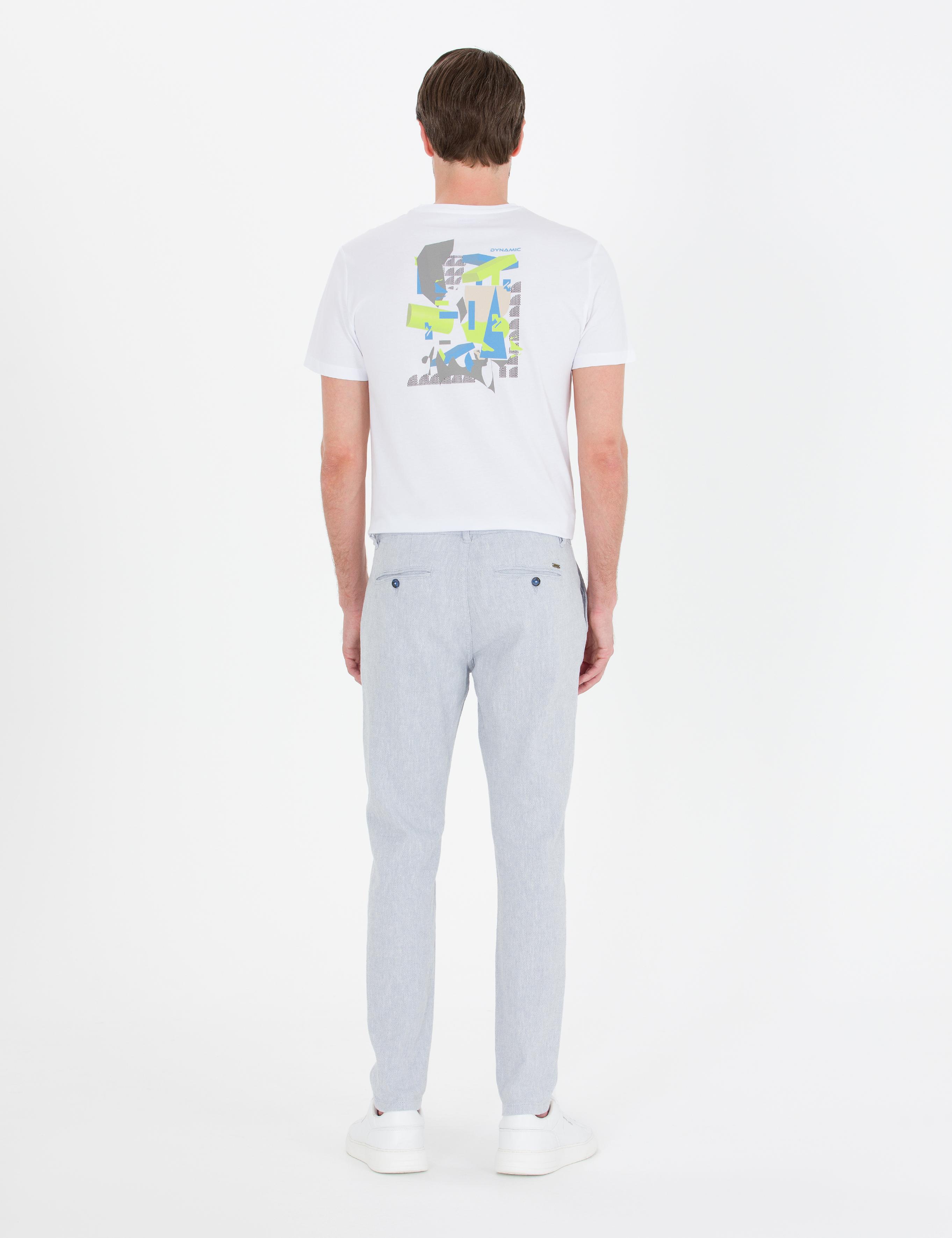 Açık Mavi Slim Fit Keten Karışımlı Kanvas Pantolon