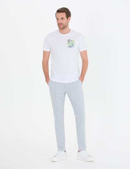 Açık Mavi Slim Fit Keten Karışımlı Kanvas Pantolon - 50268489130