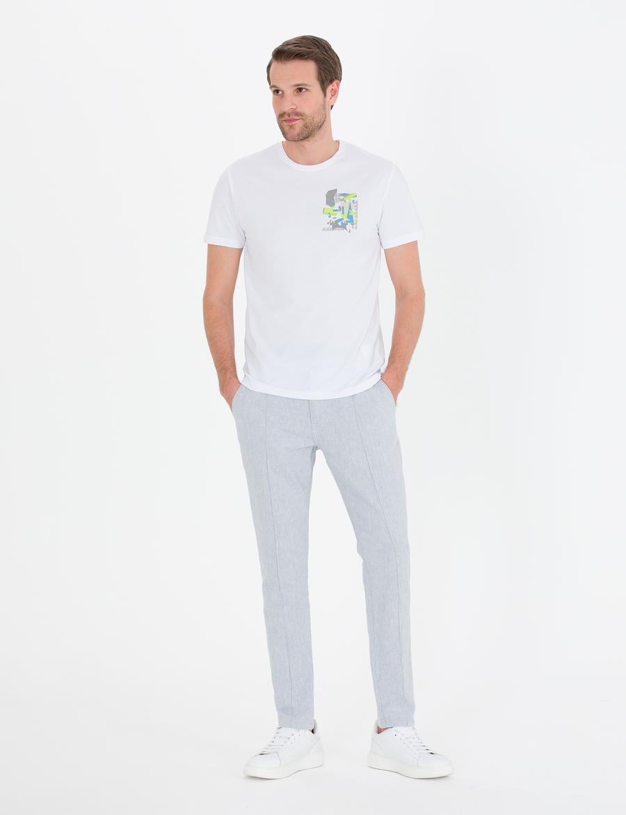 Açık Mavi Slim Fit Keten Karışımlı Kanvas Pantolon