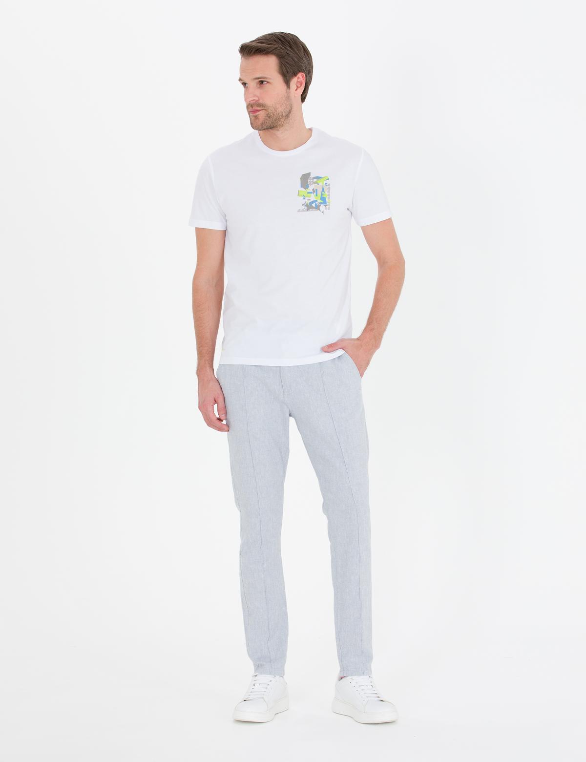 Açık Mavi Slim Fit Keten Karışımlı Kanvas Pantolon - 50268489130