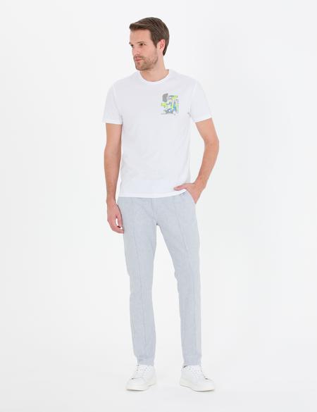 Açık Mavi Slim Fit Keten Karışımlı Kanvas Pantolon - 50268489130