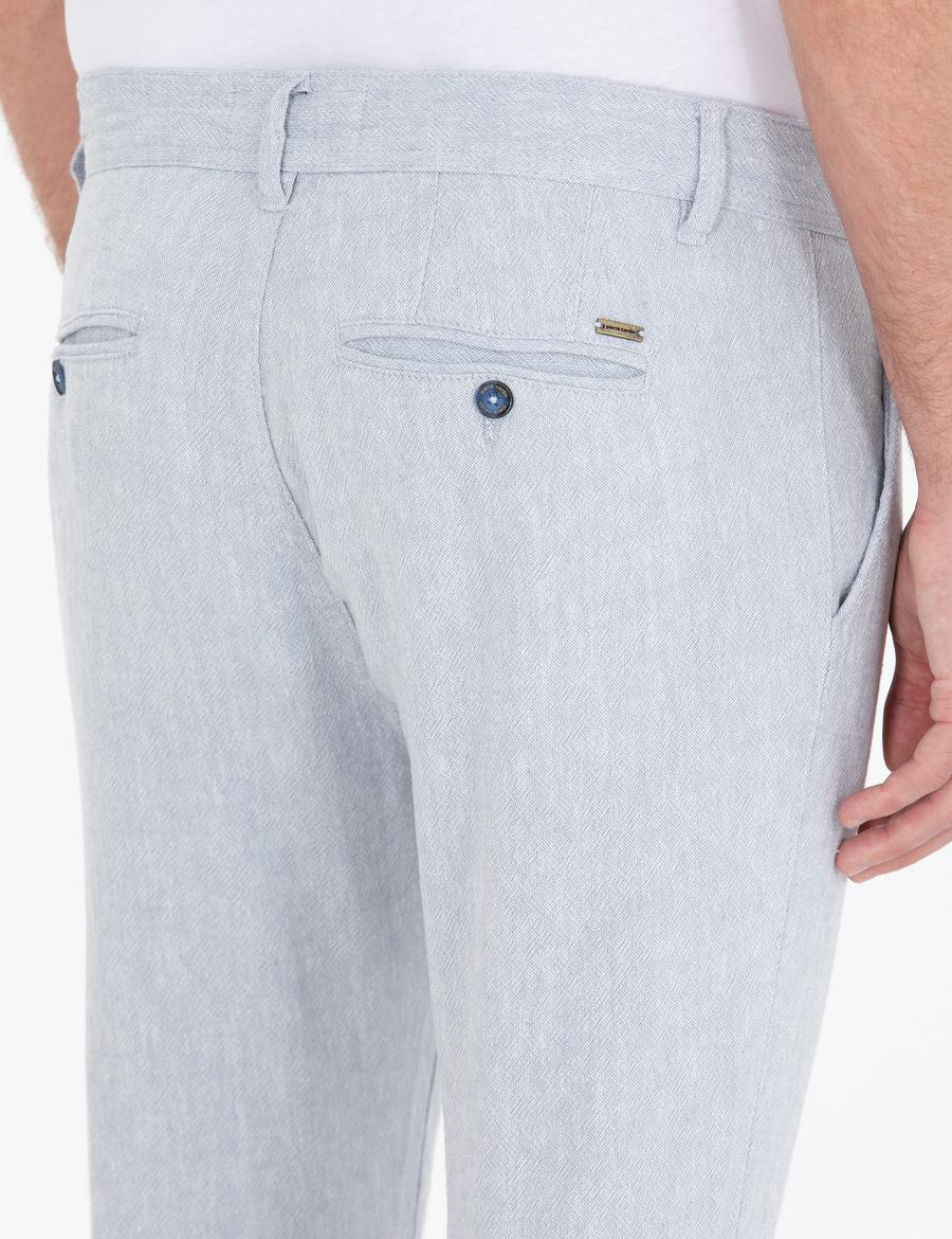 Açık Mavi Slim Fit Keten Karışımlı Kanvas Pantolon