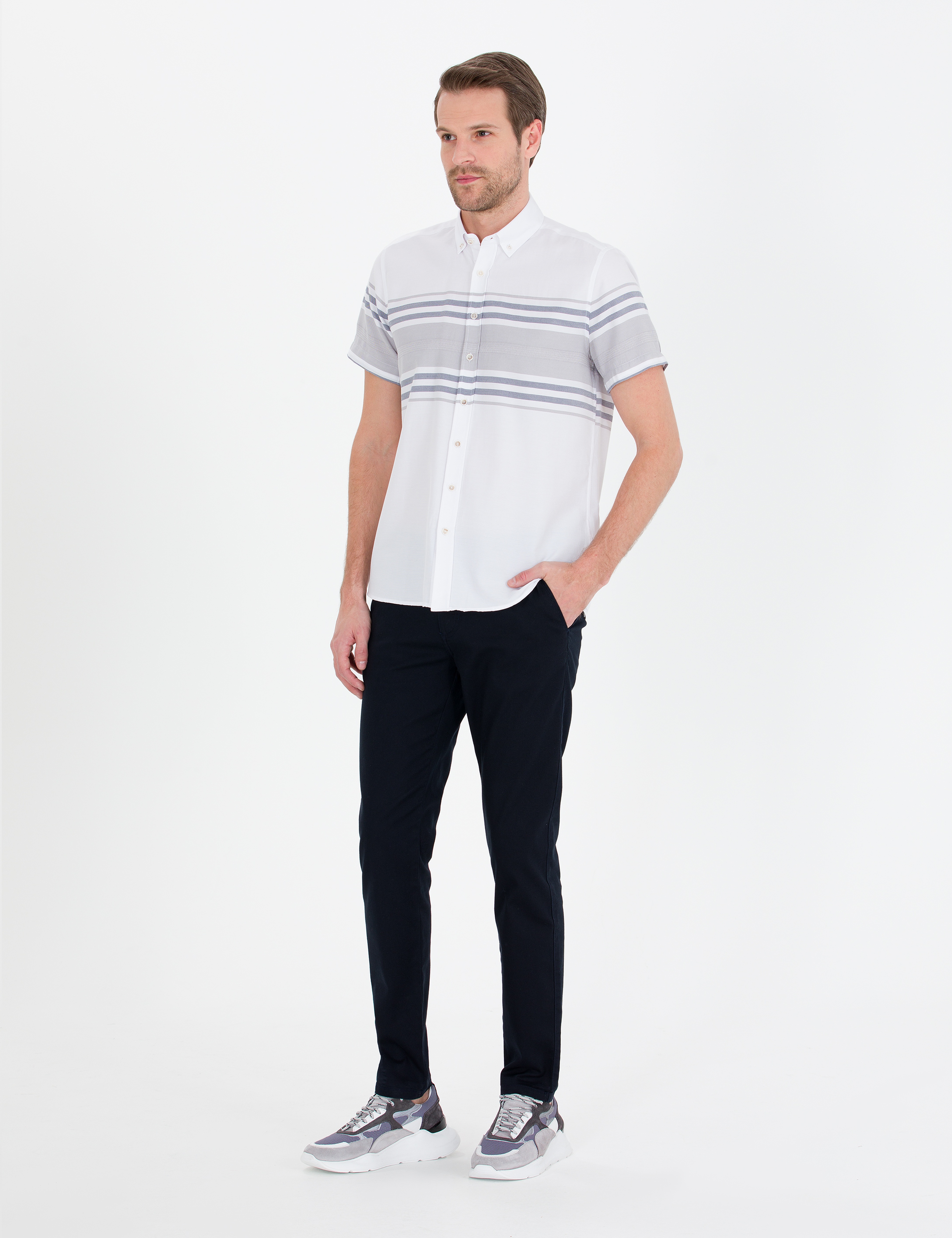 Lacivert Slim Fit Kanvas Pantolon - Image 3