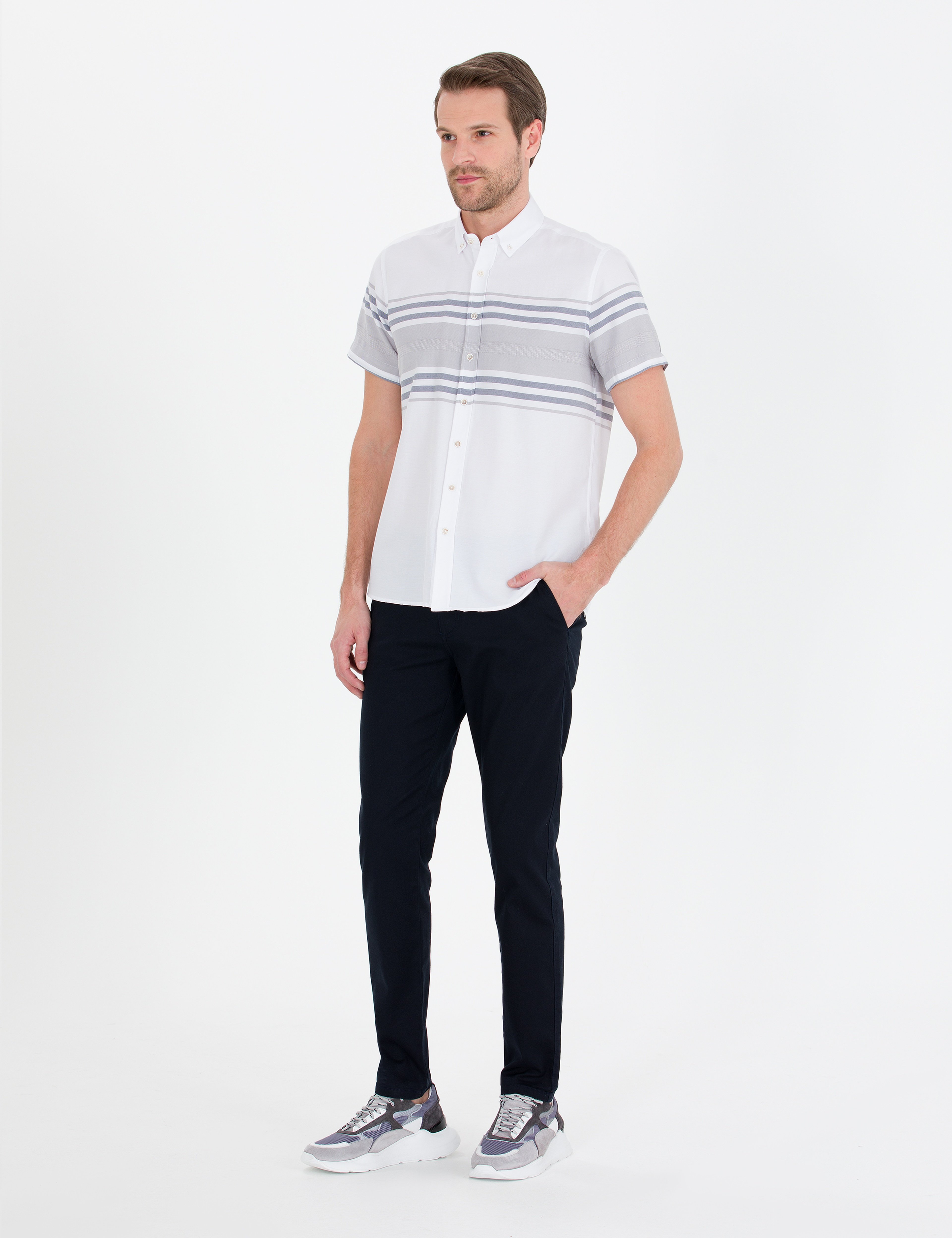 Lacivert Slim Fit Kanvas Pantolon