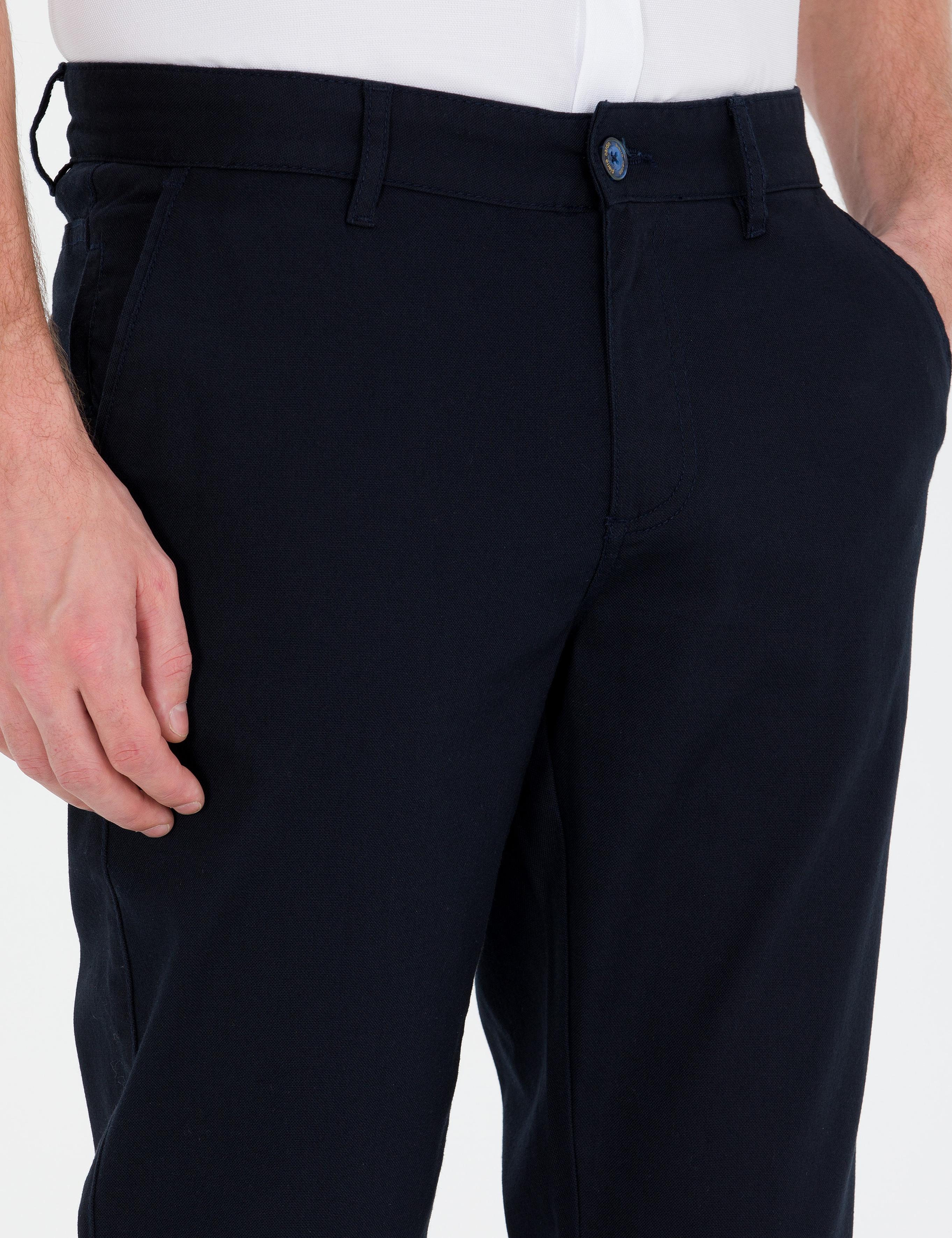 Lacivert Slim Fit Kanvas Pantolon