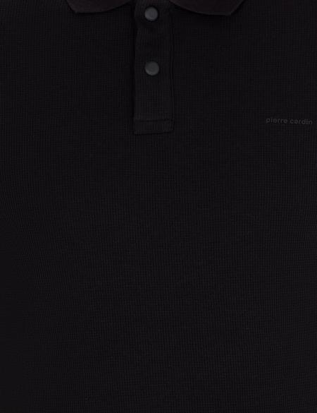 Siyah Dokulu Slim Fit Polo Yaka Tişört - 50269310009