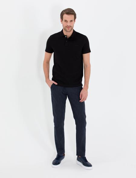 Siyah Dokulu Slim Fit Polo Yaka Tişört - 50269310009