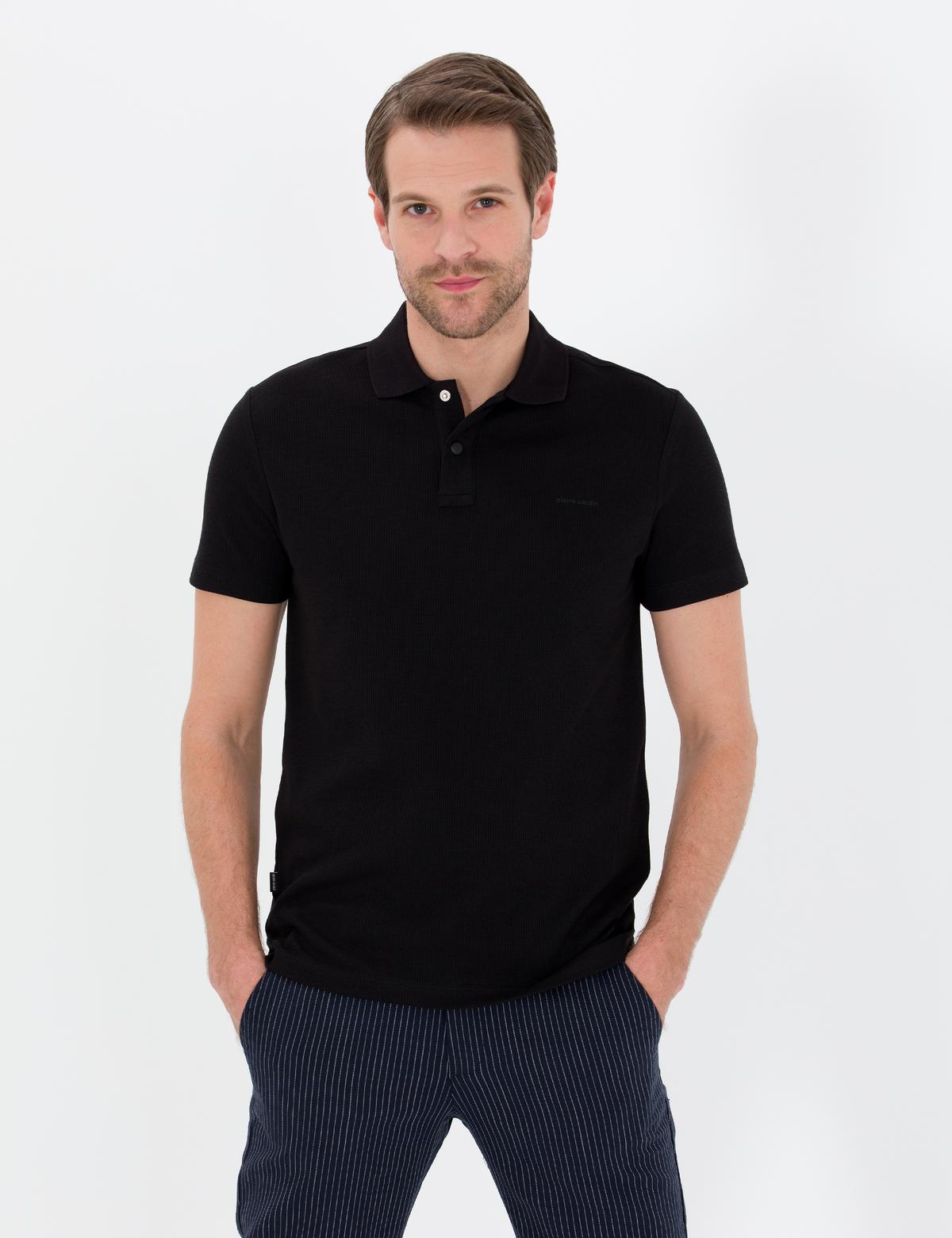 Siyah Dokulu Slim Fit Polo Yaka Tişört - 50269310009