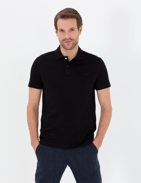 Siyah Dokulu Slim Fit Polo Yaka Tişört - 50269310009