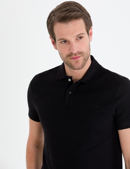 Siyah Dokulu Slim Fit Polo Yaka Tişört - 50269310009