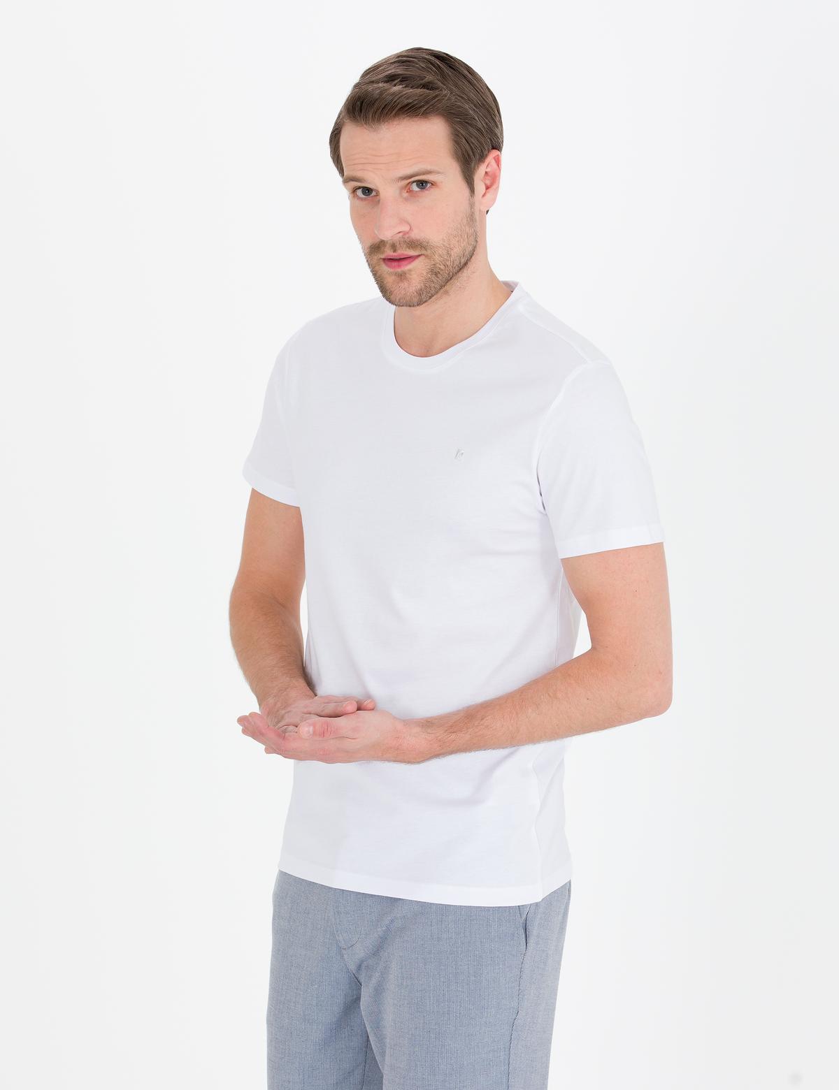 Beyaz Slim Fit Bisiklet Yaka Basic Tişört