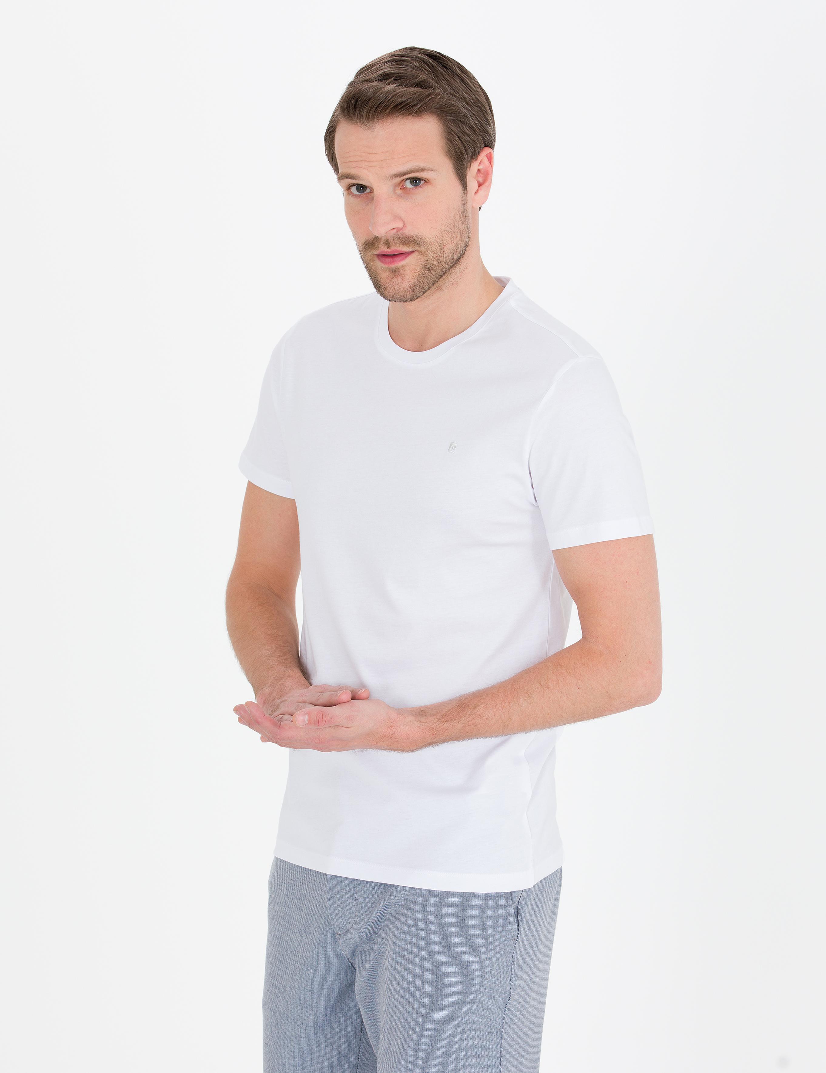 Beyaz Slim Fit Bisiklet Yaka Basic Tişört