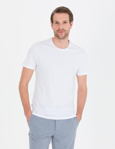 Beyaz Slim Fit Bisiklet Yaka Basic Tişört - 50269977001