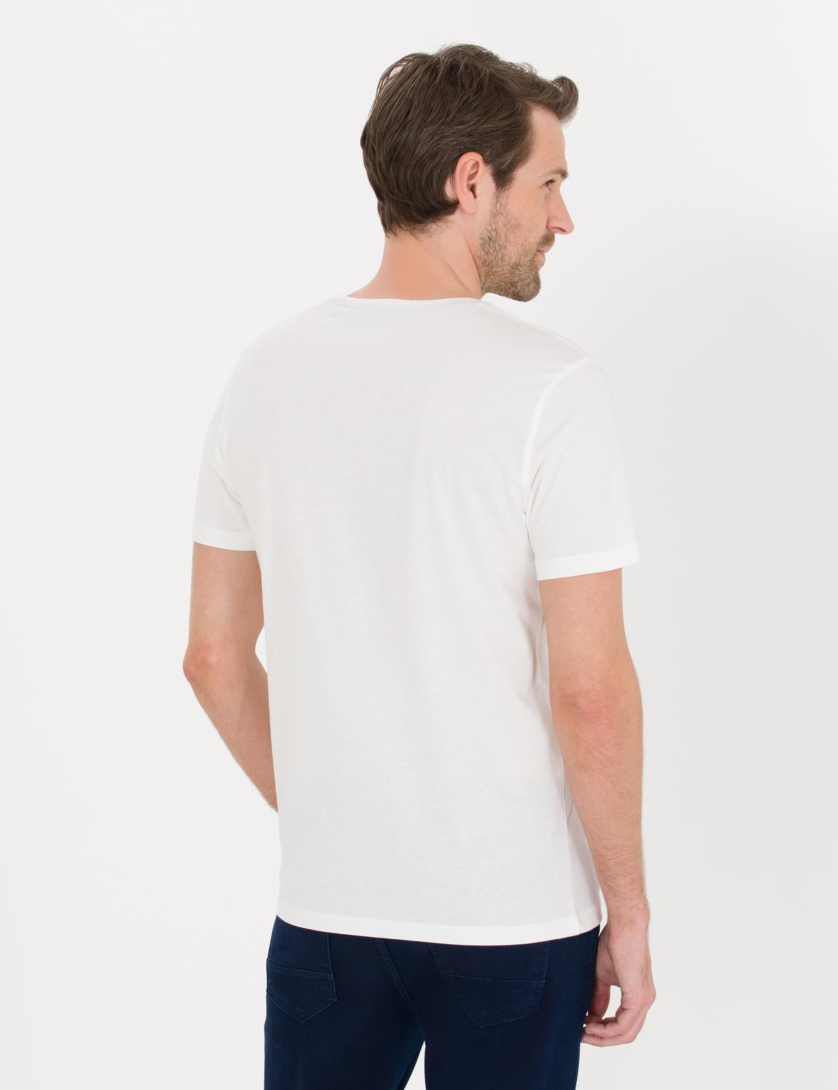 Ekru Slim Fit Baskılı Bisiklet Yaka Tişört - 50262626100