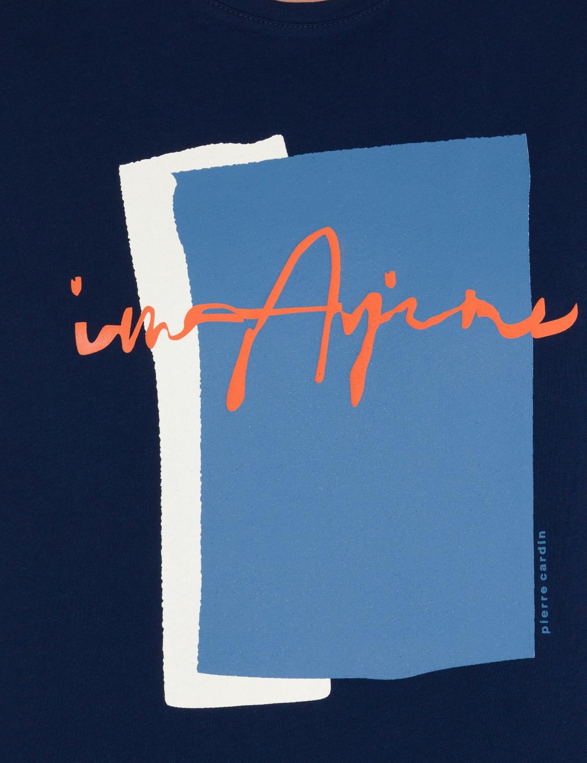 Lacivert Slim Fit Baskılı Bisiklet Yaka Tişört - 50262626106