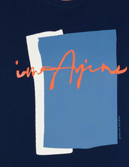 Lacivert Slim Fit Baskılı Bisiklet Yaka Tişört - 50262626106