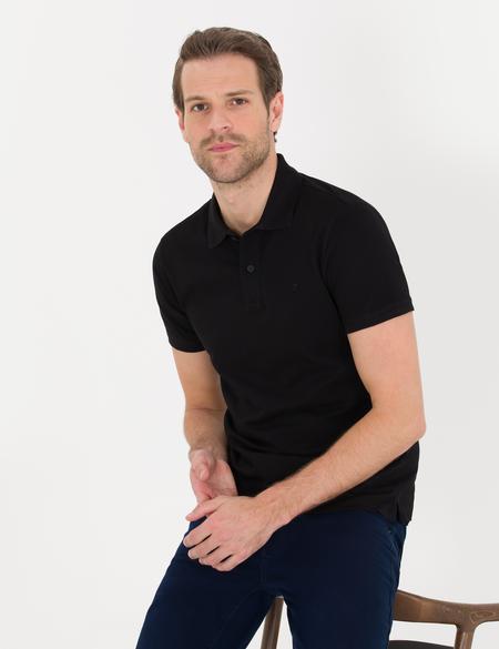Siyah Slim Fit Polo Yaka Basic Tişört - 50262660034