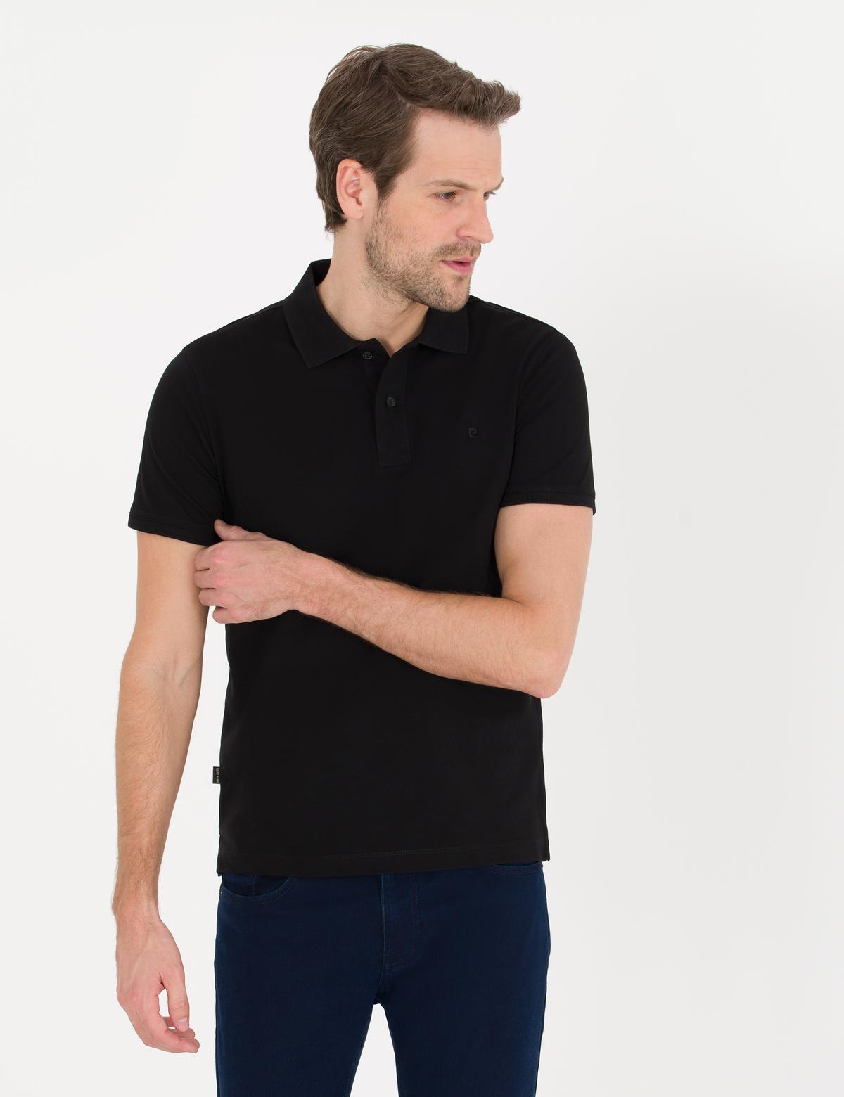 Siyah Slim Fit Polo Yaka Basic Tişört - 50262660034