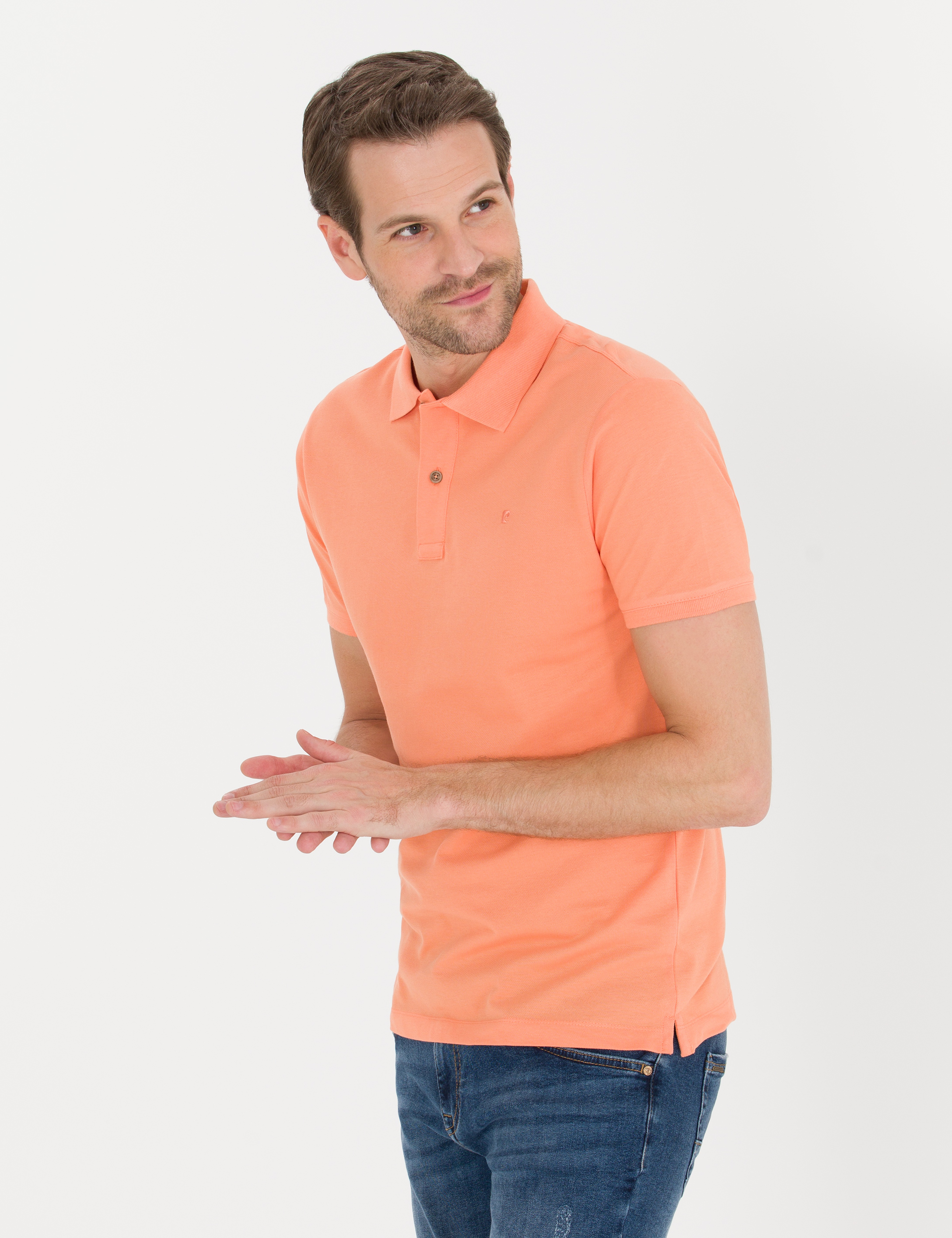 Pembe Slim Fit Polo Yaka Basic Tişört - Image 1