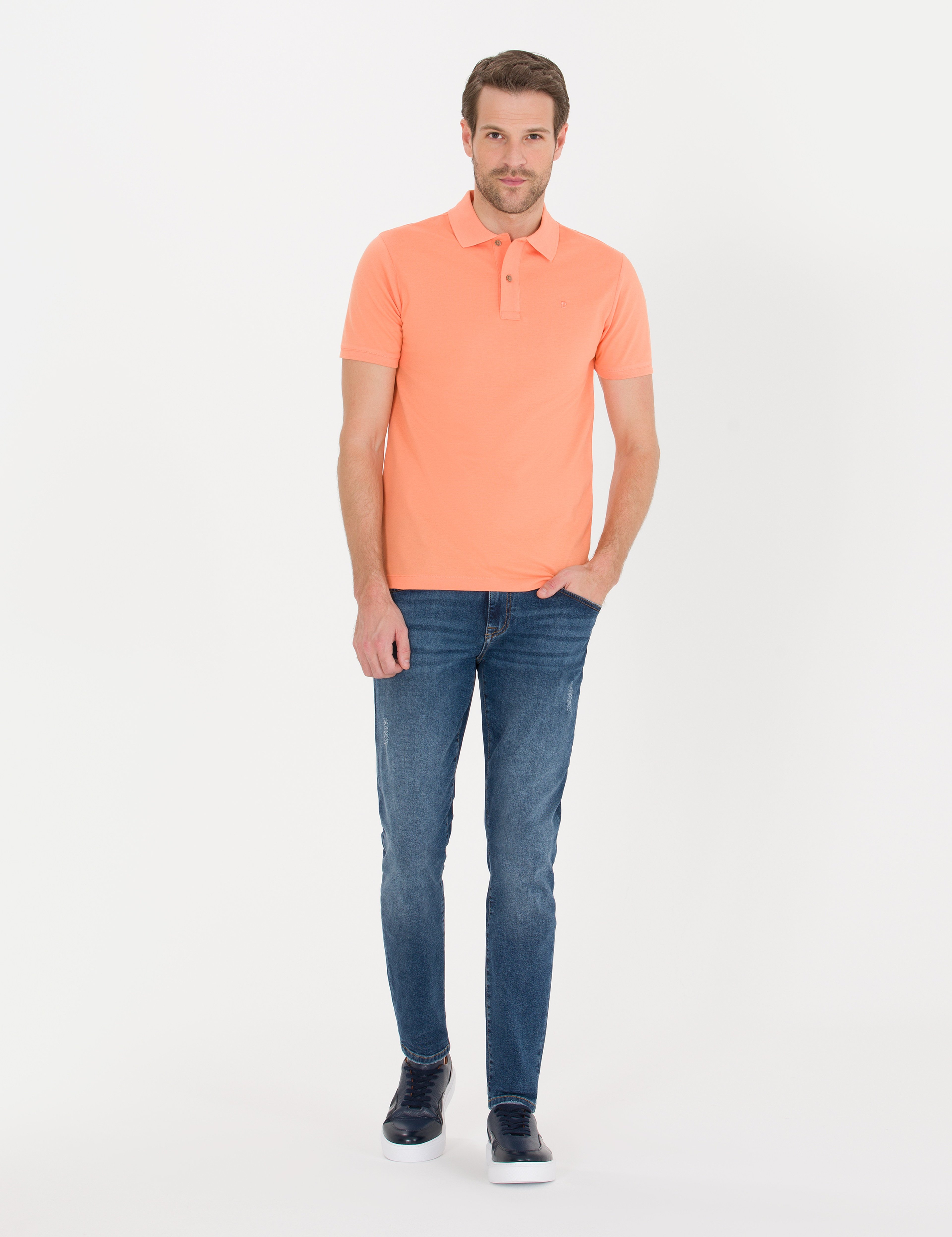 Pembe Slim Fit Polo Yaka Basic Tişört - Image 4