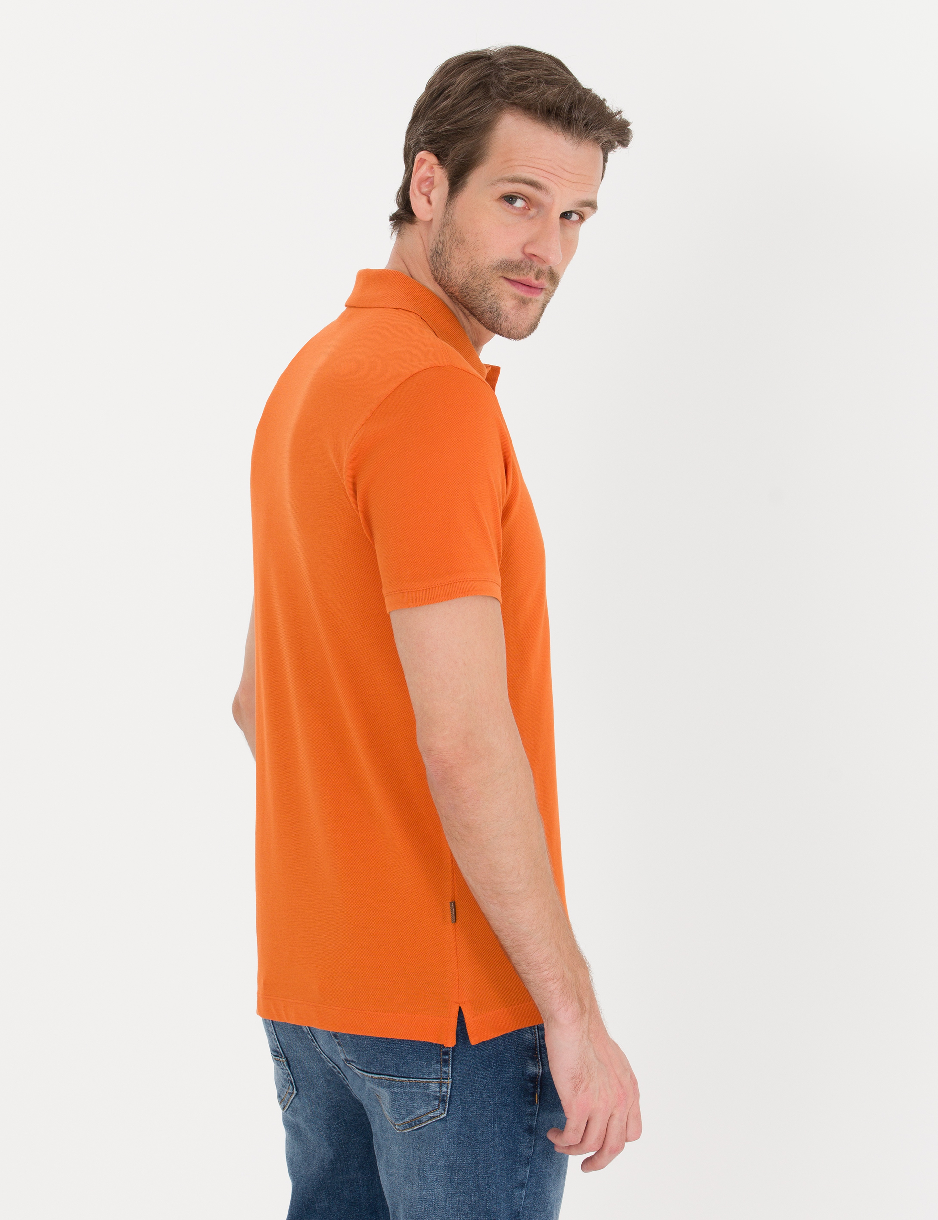 Turuncu Slim Fit Polo Yaka Basic Tişört - Image 5