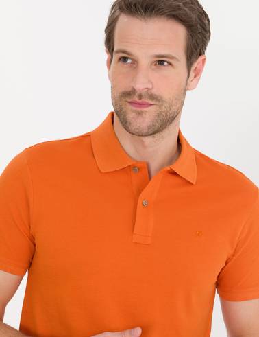 Turuncu Slim Fit Polo Yaka Basic Tişört