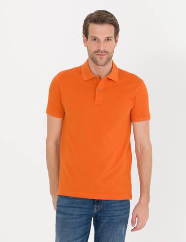 Turuncu Slim Fit Polo Yaka Basic Tişört