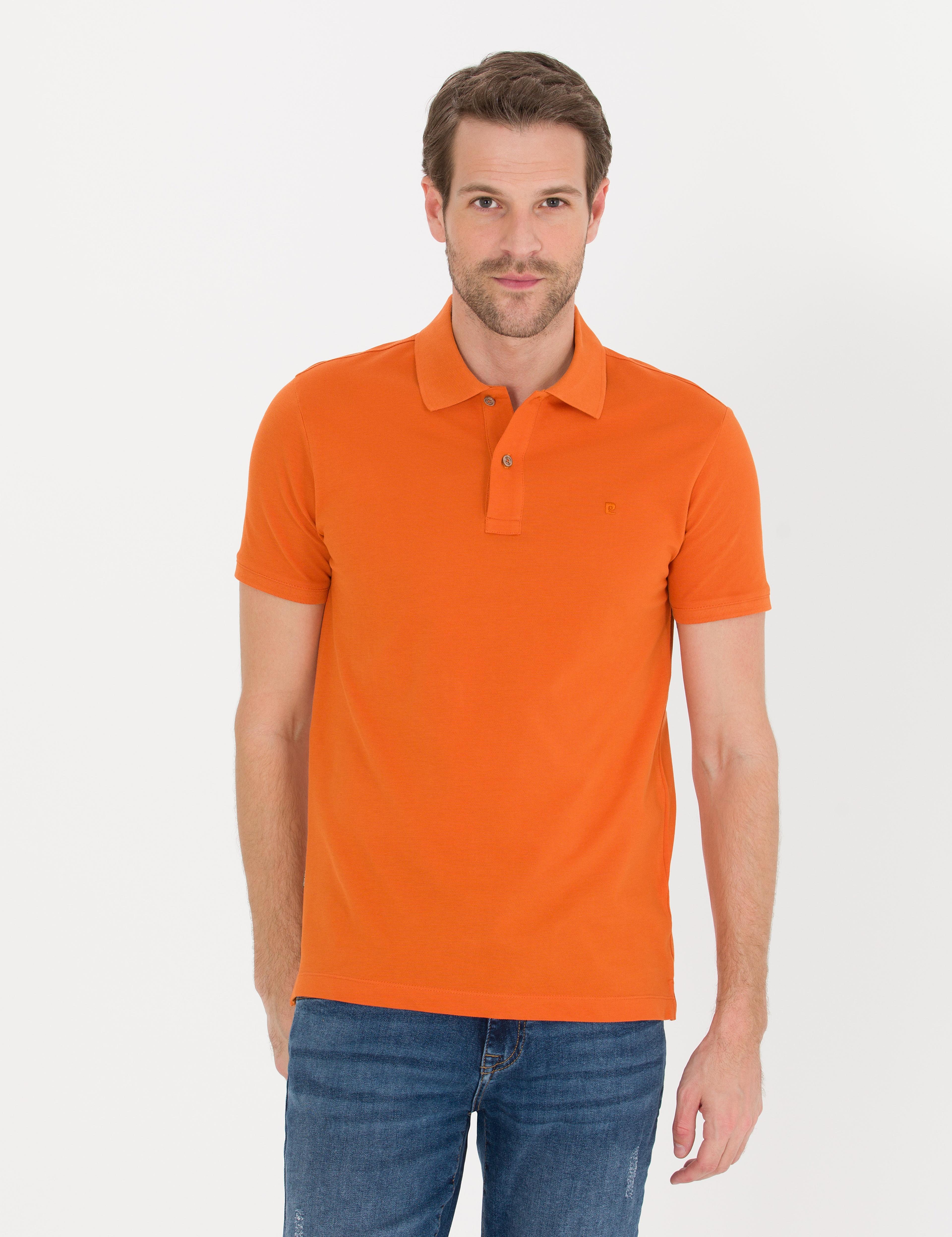 Turuncu Slim Fit Polo Yaka Basic Tişört