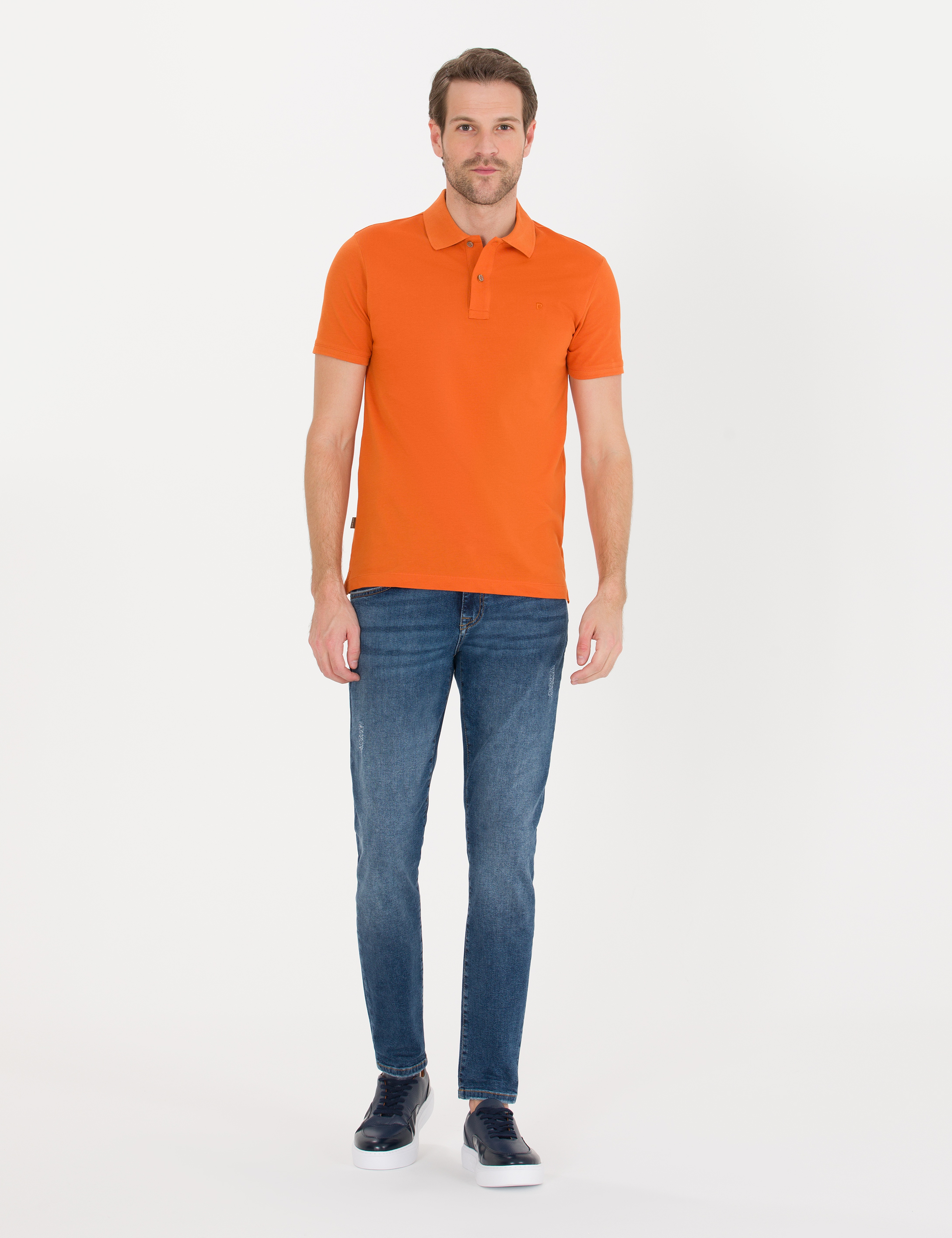 Turuncu Slim Fit Polo Yaka Basic Tişört - Image 4