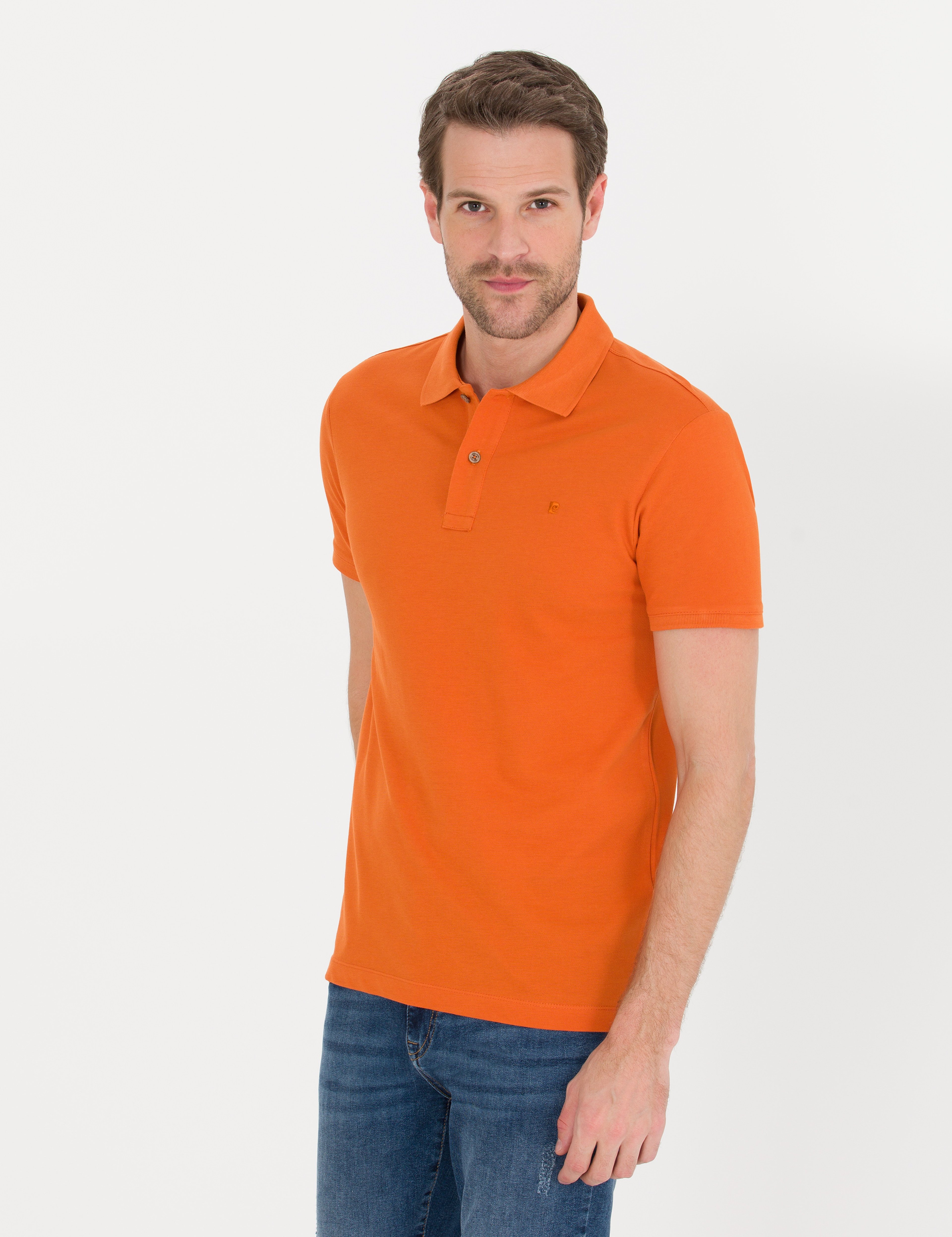 Turuncu Slim Fit Polo Yaka Basic Tişört - Image 1