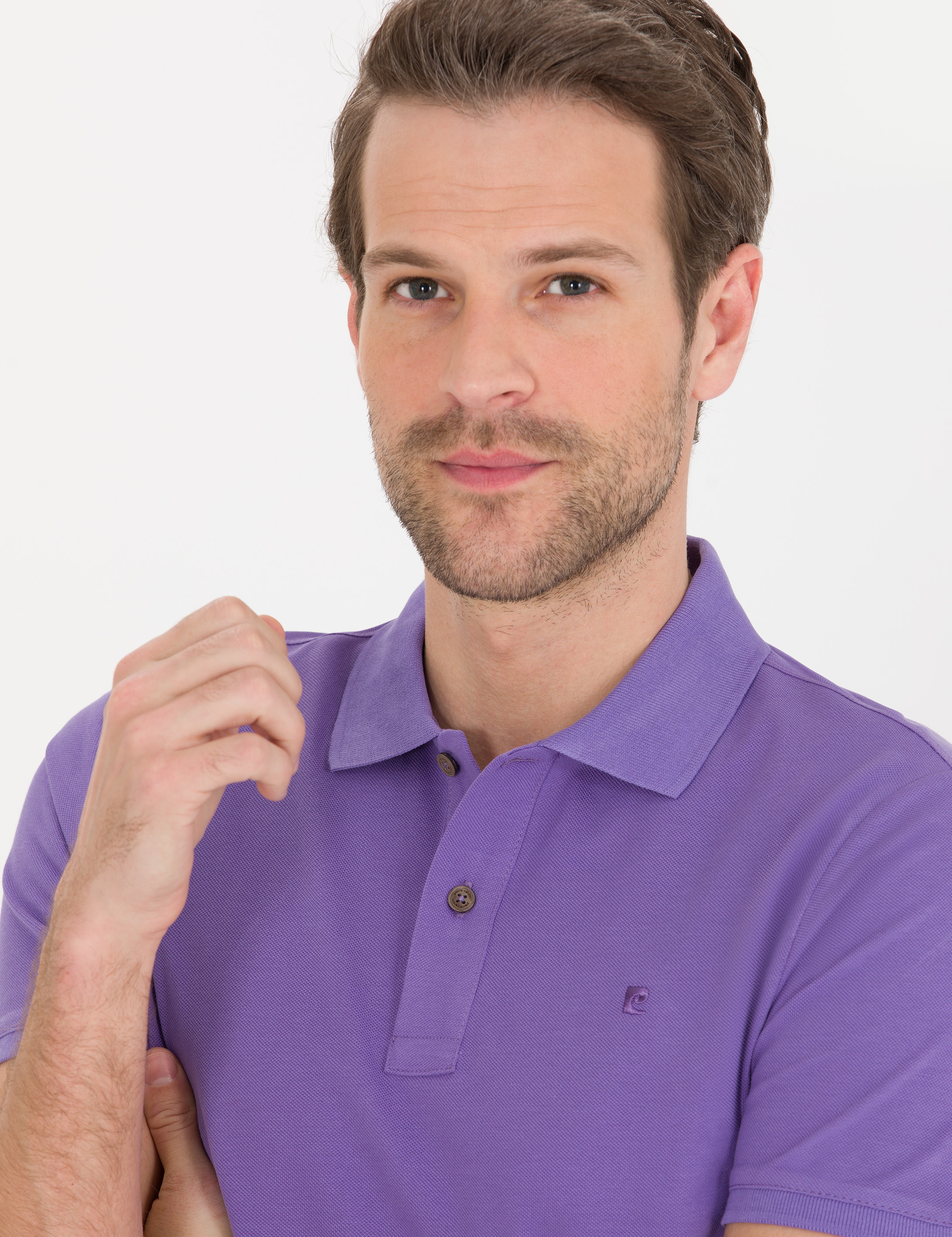 Mor Slim Fit Polo Yaka Basic Tişört - Image 2