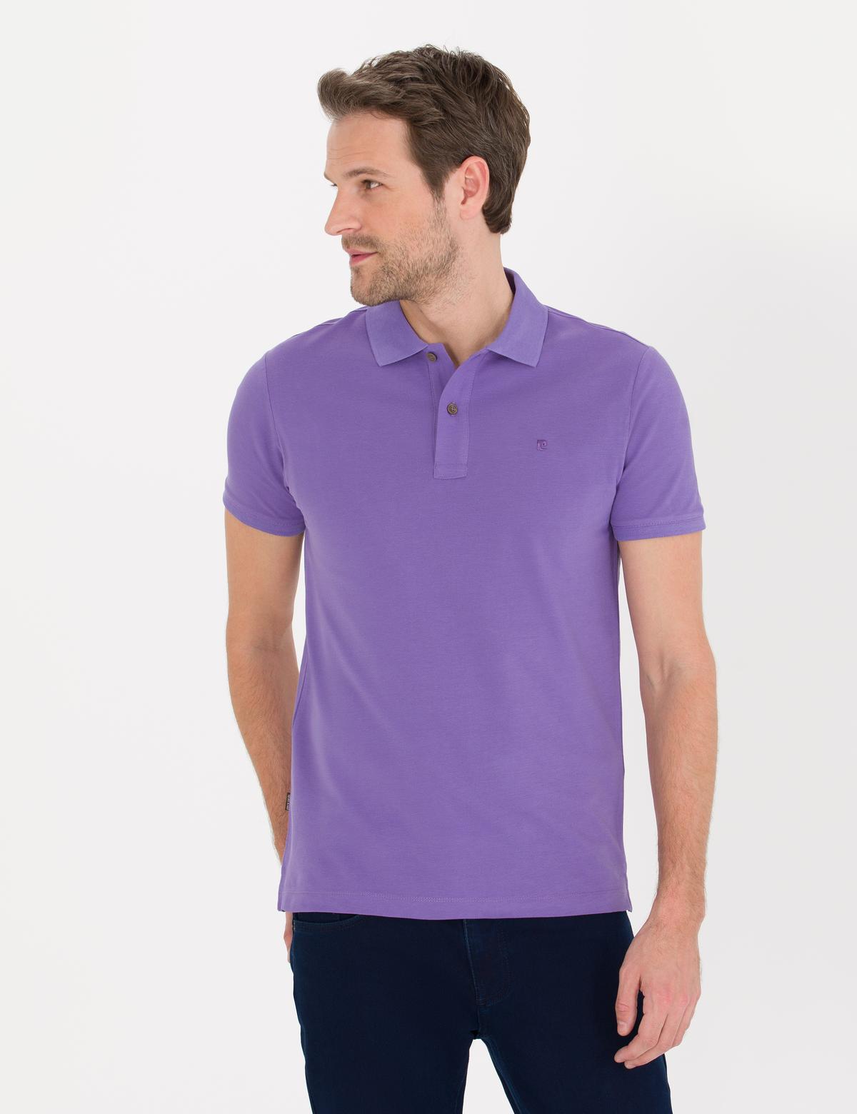 Mor Slim Fit Polo Yaka Basic Tişört