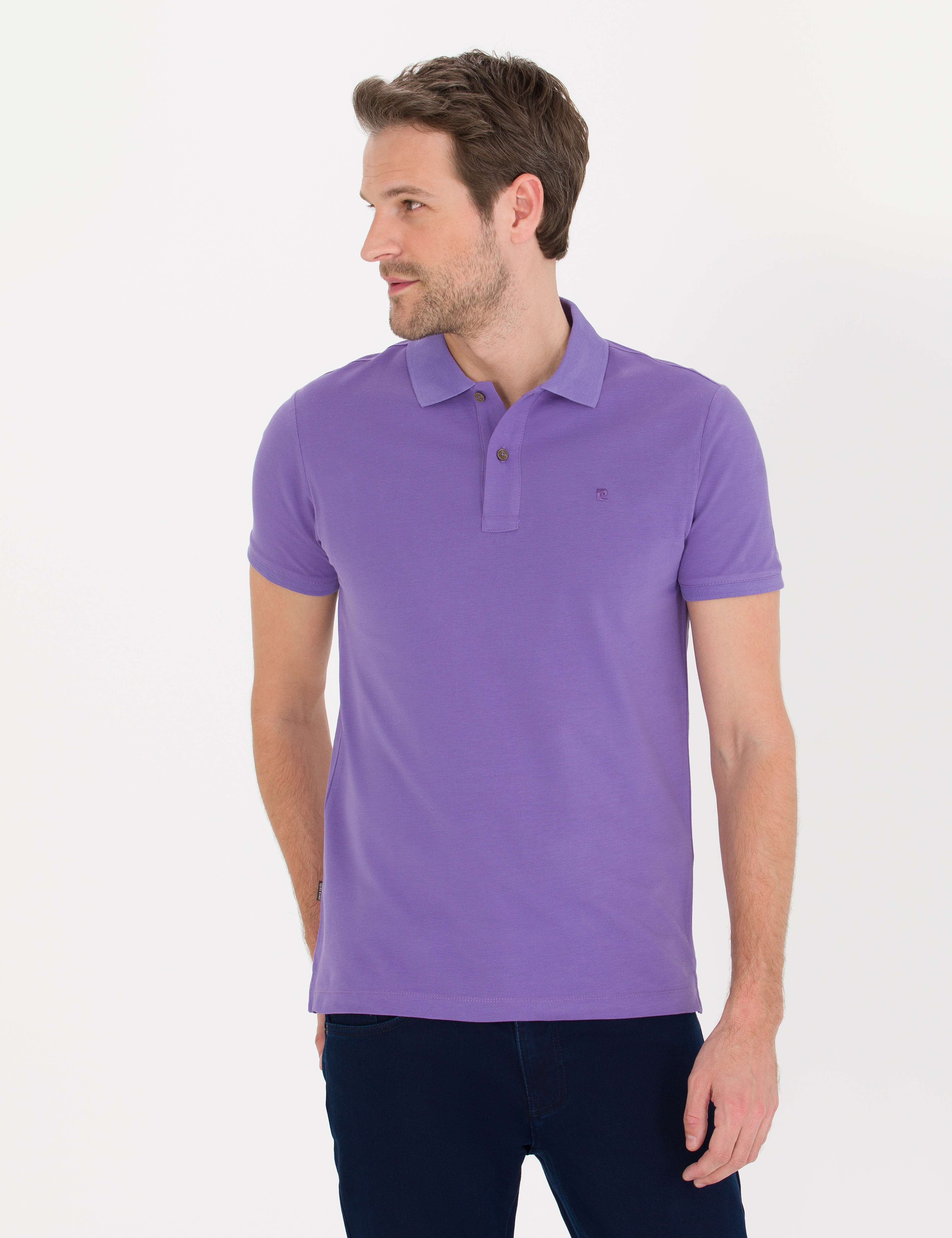 Mor Slim Fit Polo Yaka Basic Tişört - Image 1