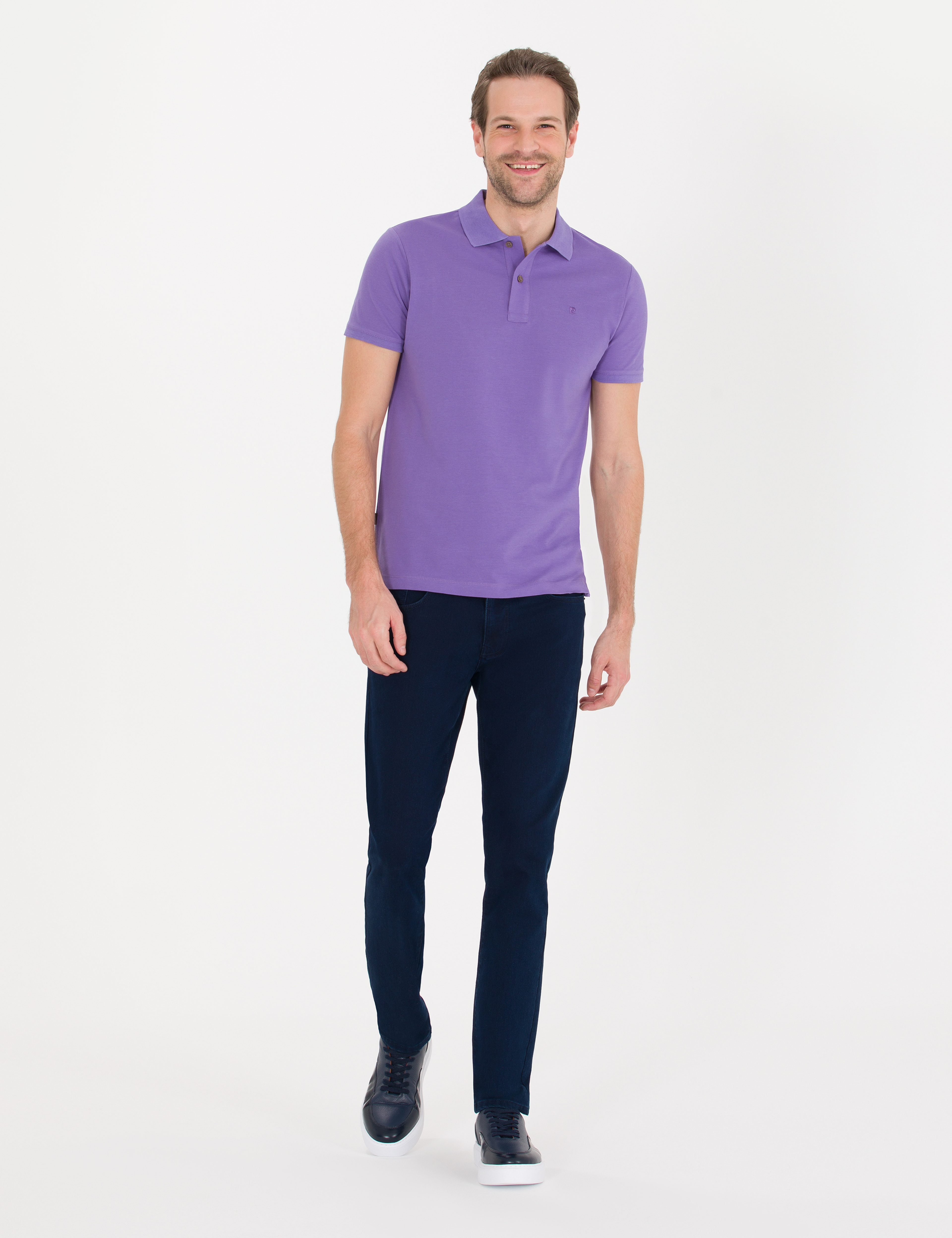 Mor Slim Fit Polo Yaka Basic Tişört
