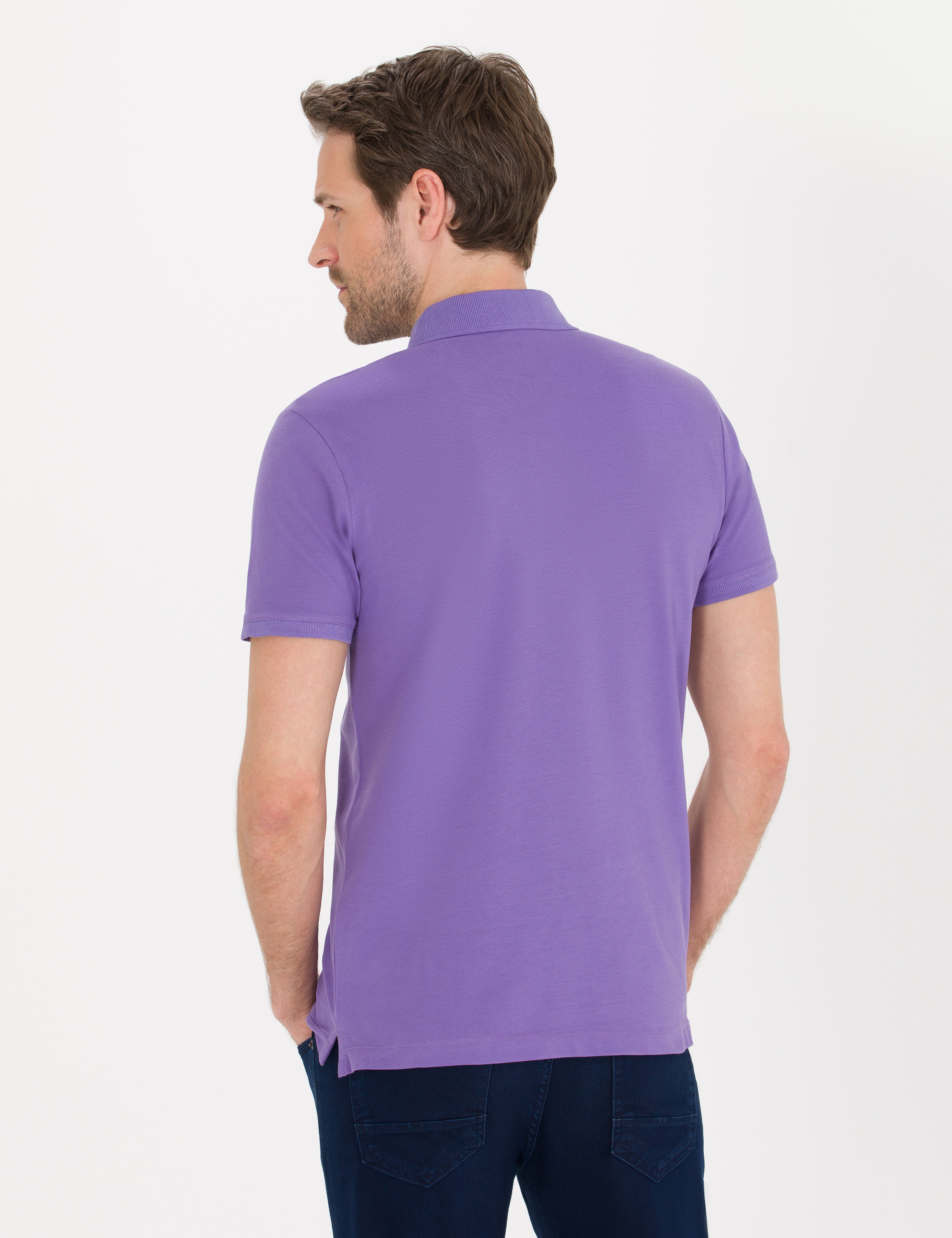 Mor Slim Fit Polo Yaka Basic Tişört - Image 5