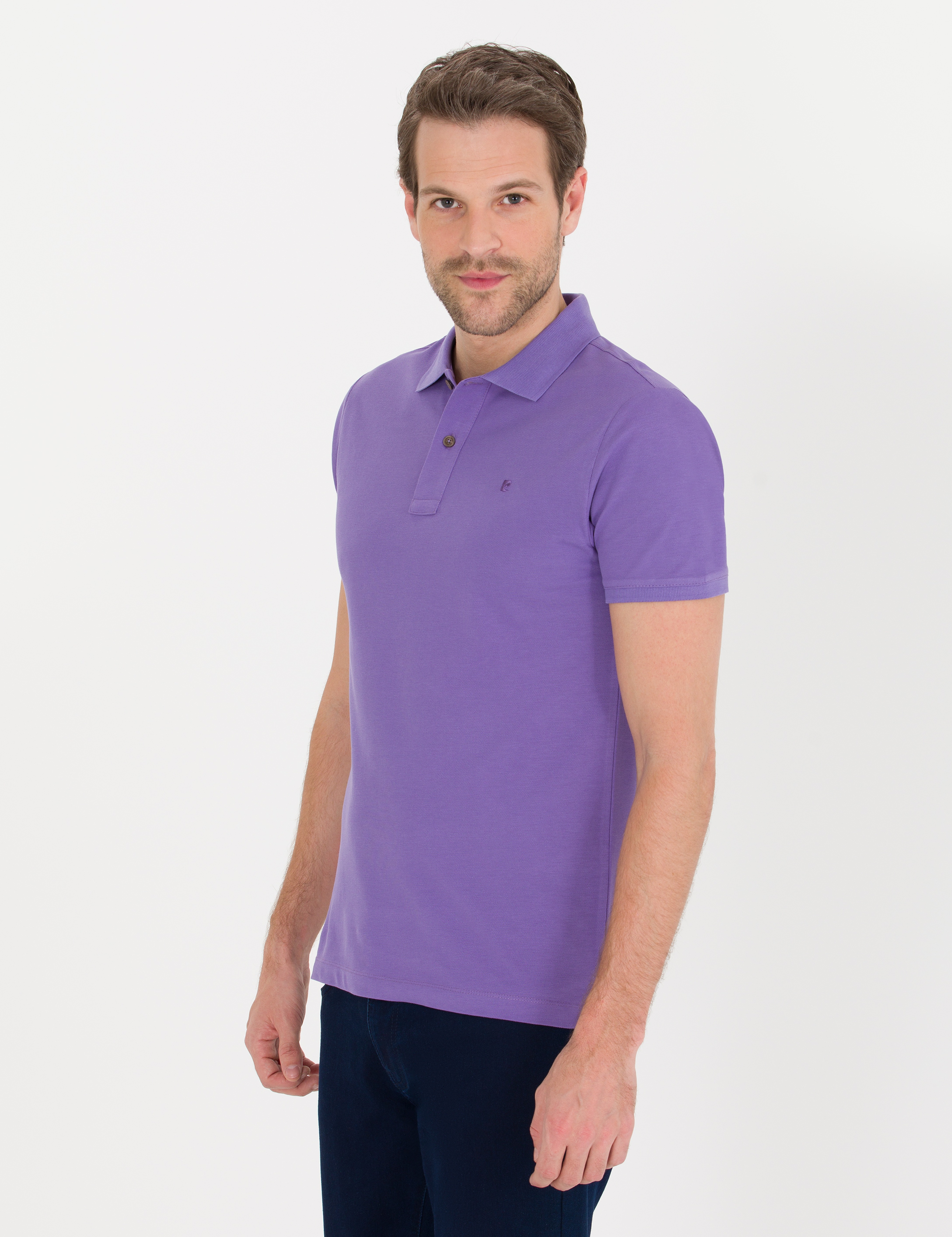 Mor Slim Fit Polo Yaka Basic Tişört