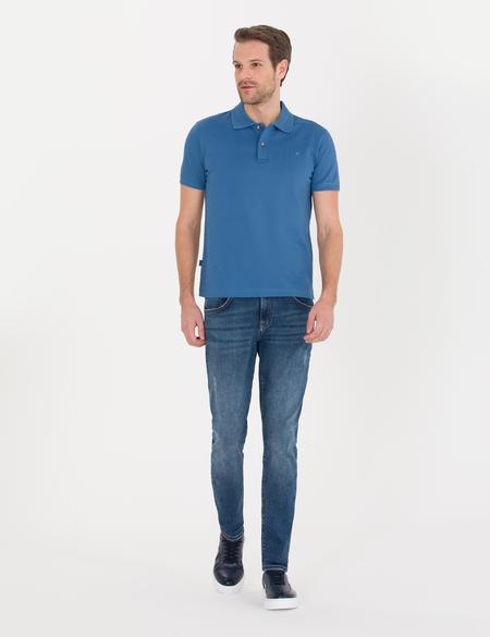 Koyu Mavi Slim Fit Polo Yaka Merserize Tişört - 50262665043