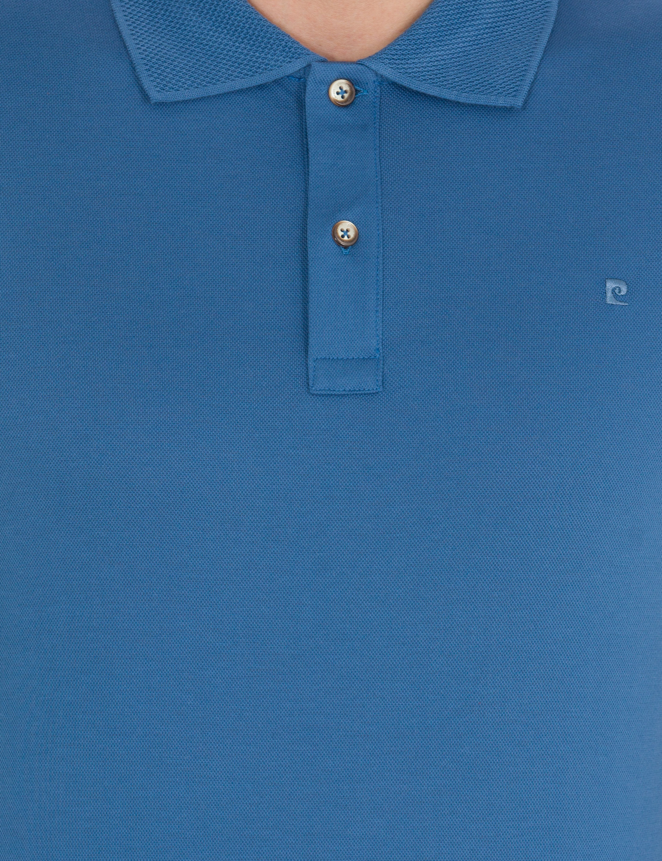 Pierre Cardin Koyu Mavi Slim Fit %100 Pamuk Düğmeli Polo Yaka Merserize Basic Tişört görsel 6