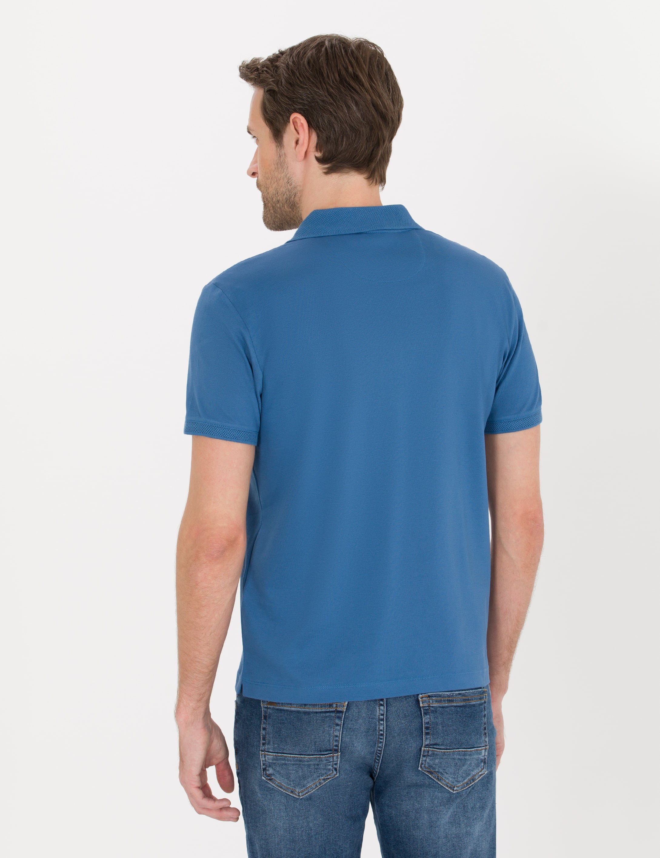 Pierre Cardin Koyu Mavi Slim Fit %100 Pamuk Düğmeli Polo Yaka Merserize Basic Tişört görsel 5