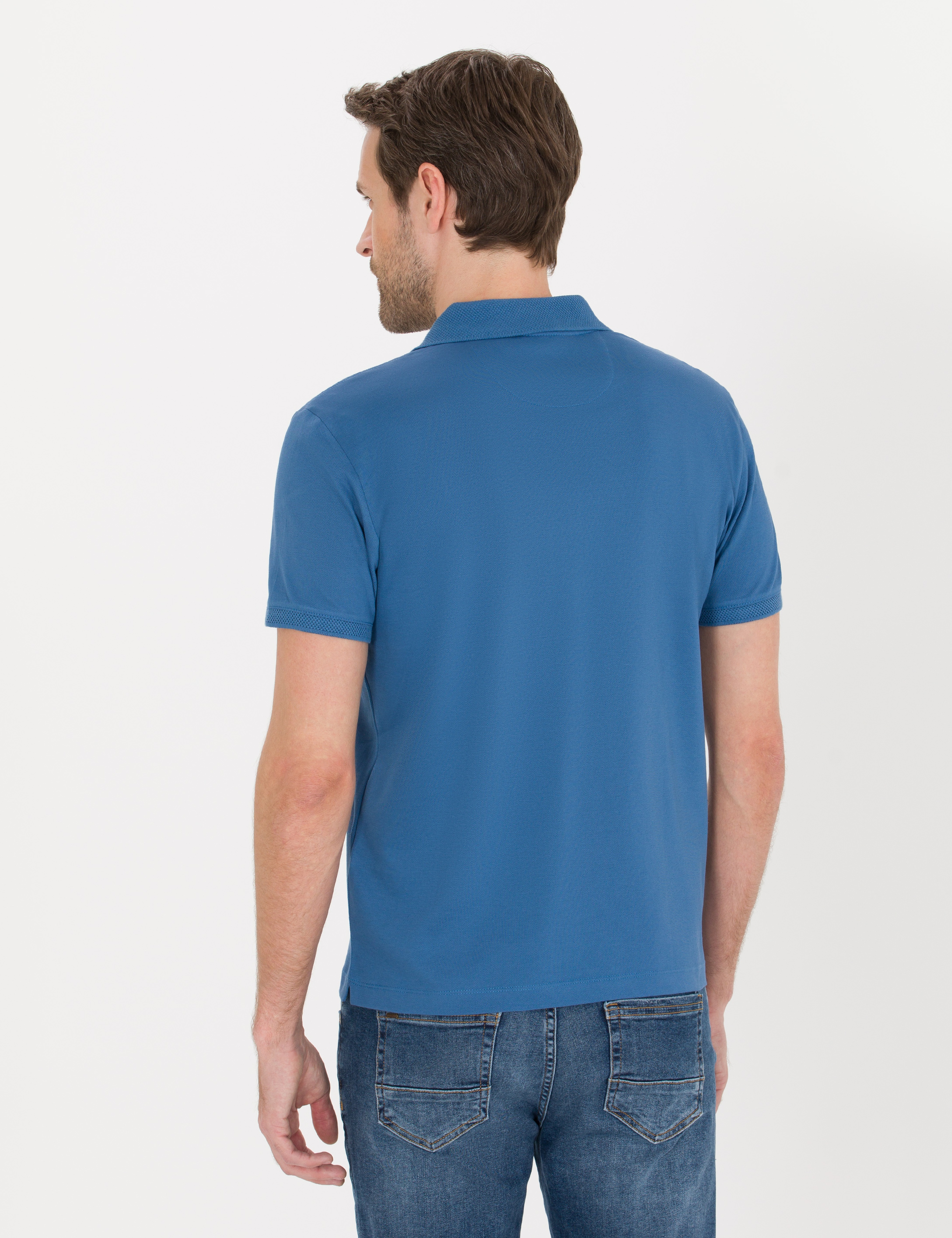 Koyu Mavi Slim Fit Polo Yaka Merserize Tişört