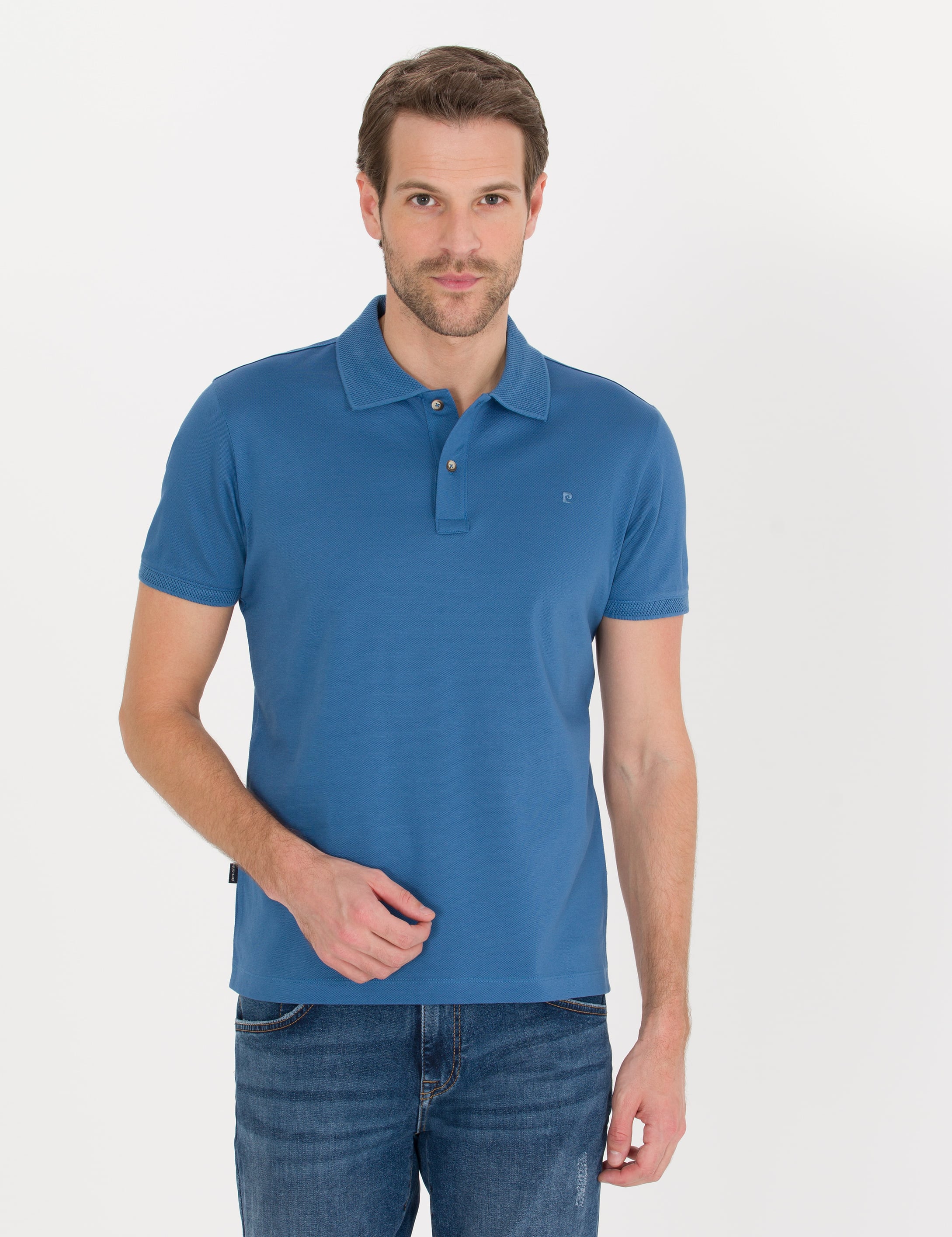 Pierre Cardin Koyu Mavi Slim Fit %100 Pamuk Düğmeli Polo Yaka Merserize Basic Tişört görsel 3