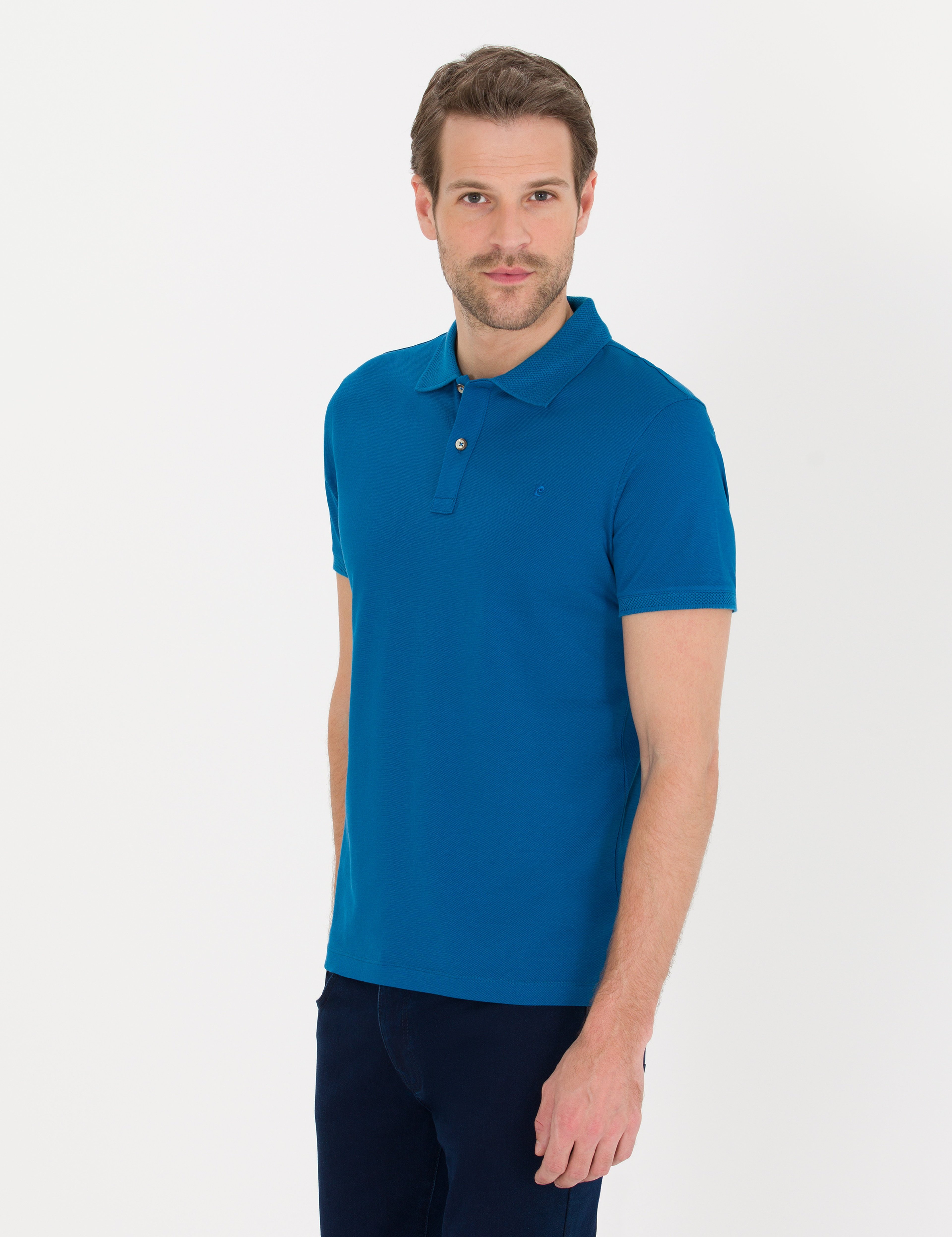 Indigo Slim Fit Polo Yaka Merserize Tişört - Image 4