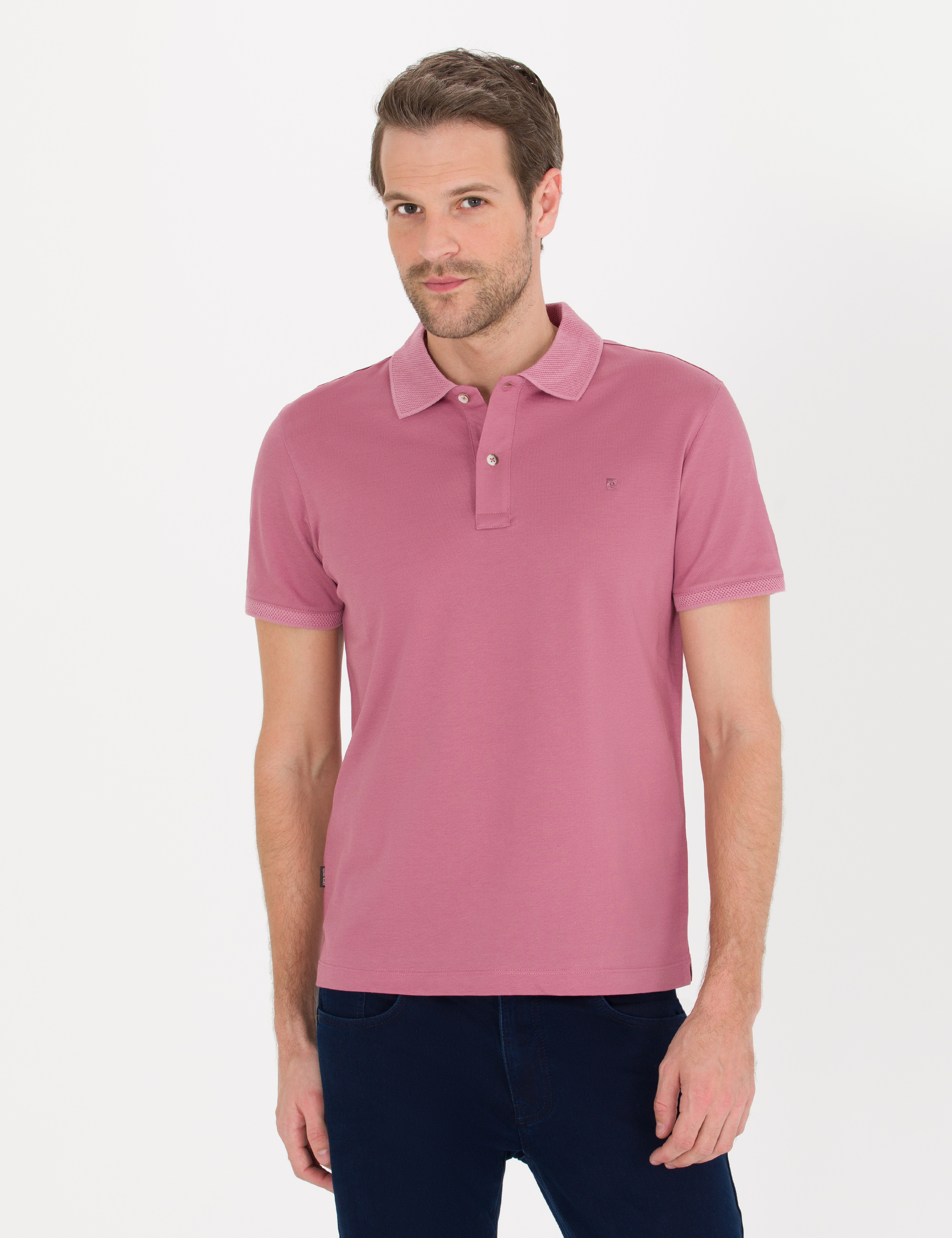 Pembe Slim Fit Polo Yaka Merserize Tişört - Image 3
