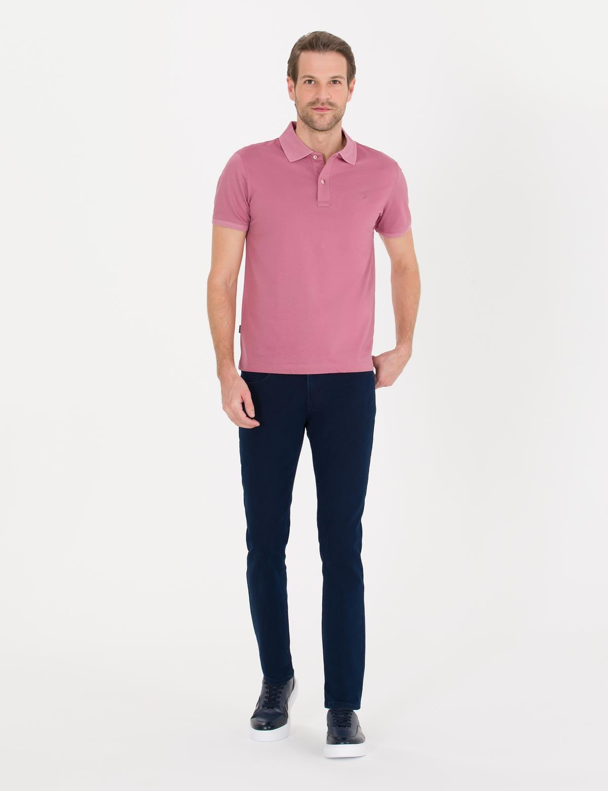 Pembe Slim Fit Polo Yaka Merserize Tişört - 50262665103